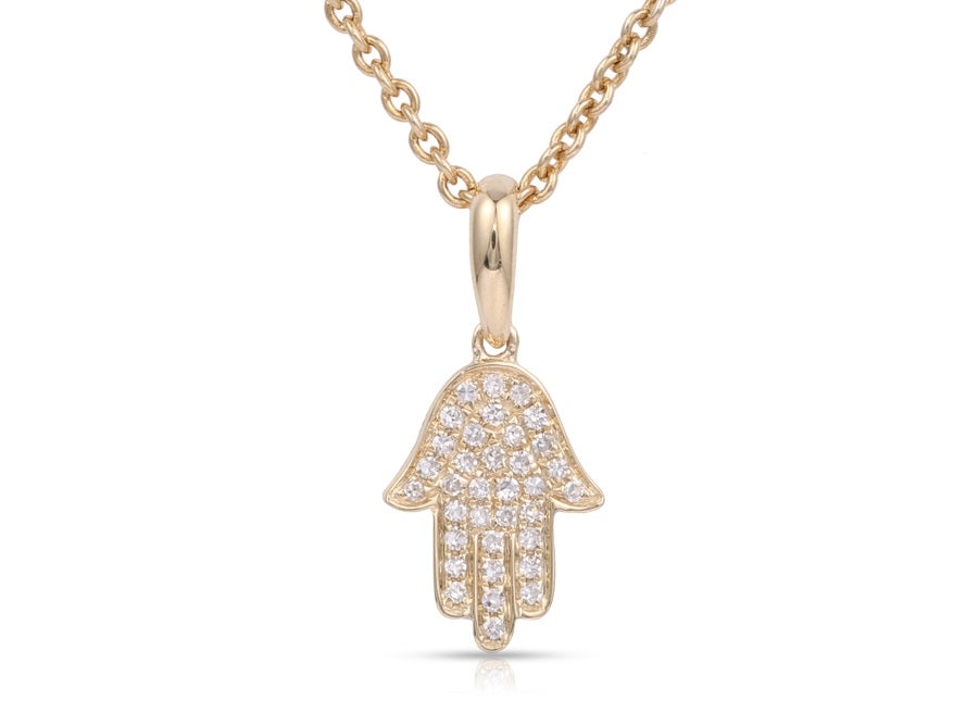 0.12 ct. Diamond 14K Yellow Gold Micro Pave Hamsa Charm Pendant