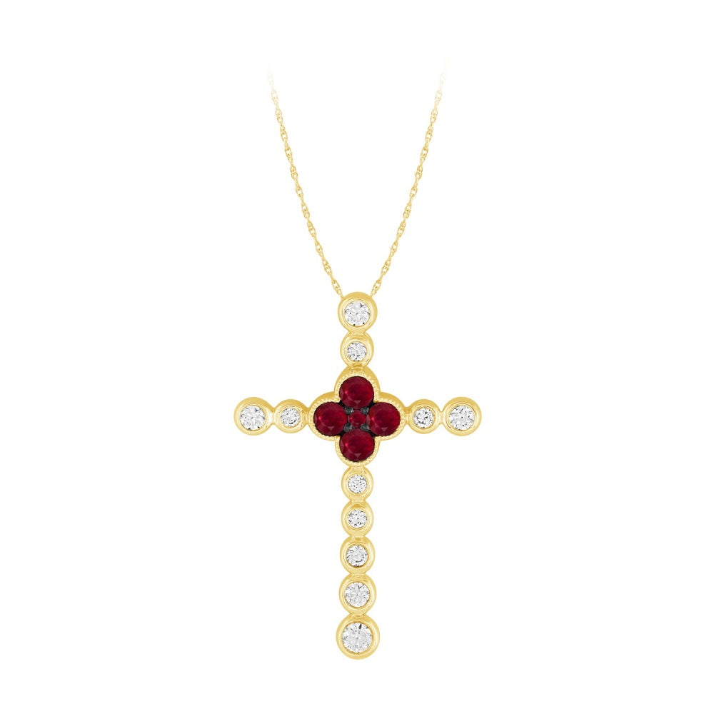 0.21 ct. Ruby & 0.2 ct. Diamond 14K Yellow Gold Cross Pendant