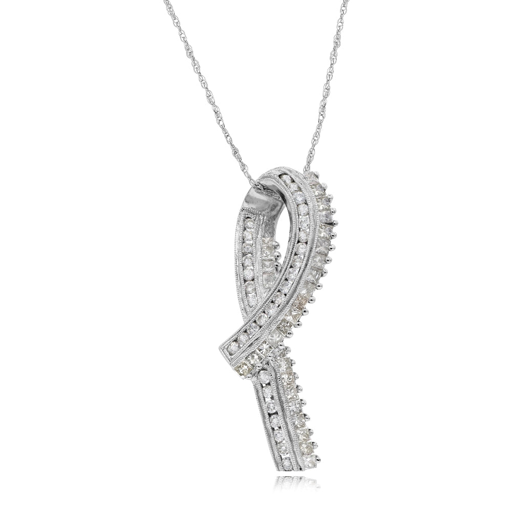 1.91 ct. Diamond 14K White Gold Ribbon Slide Pendant With Chain