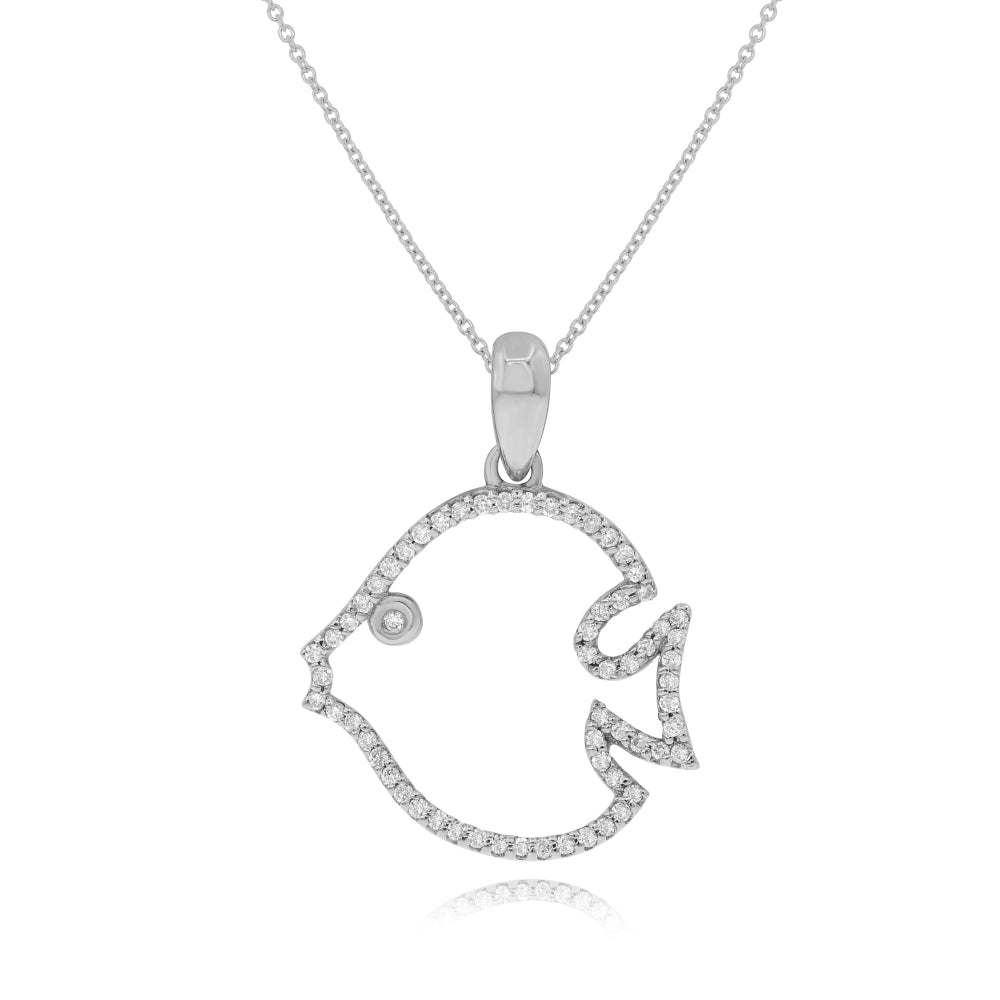 0.2 ct. Diamond 14K White Gold Fish Pendant