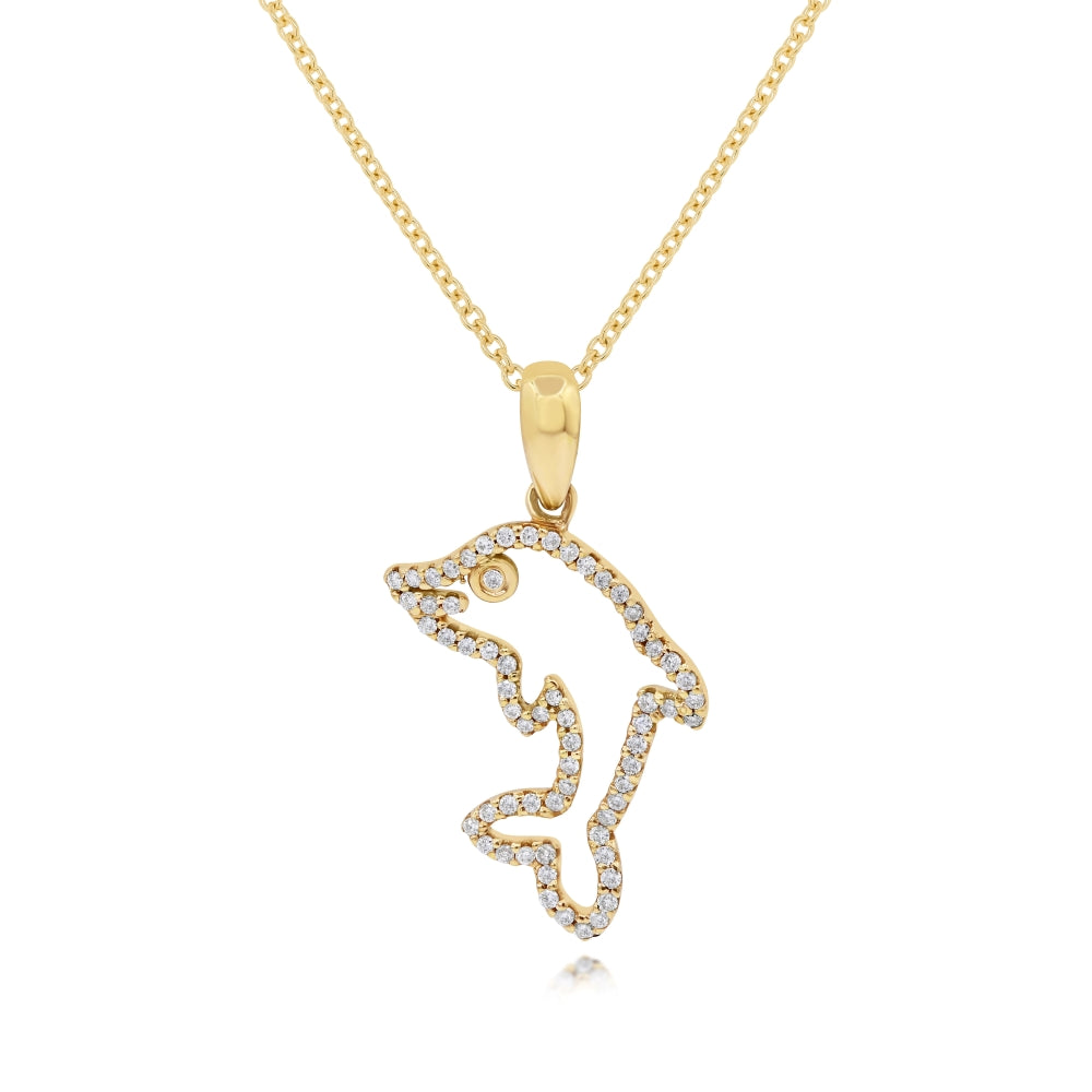 0.2 ct. Diamond 14K Yellow Gold Dolphin Pendant