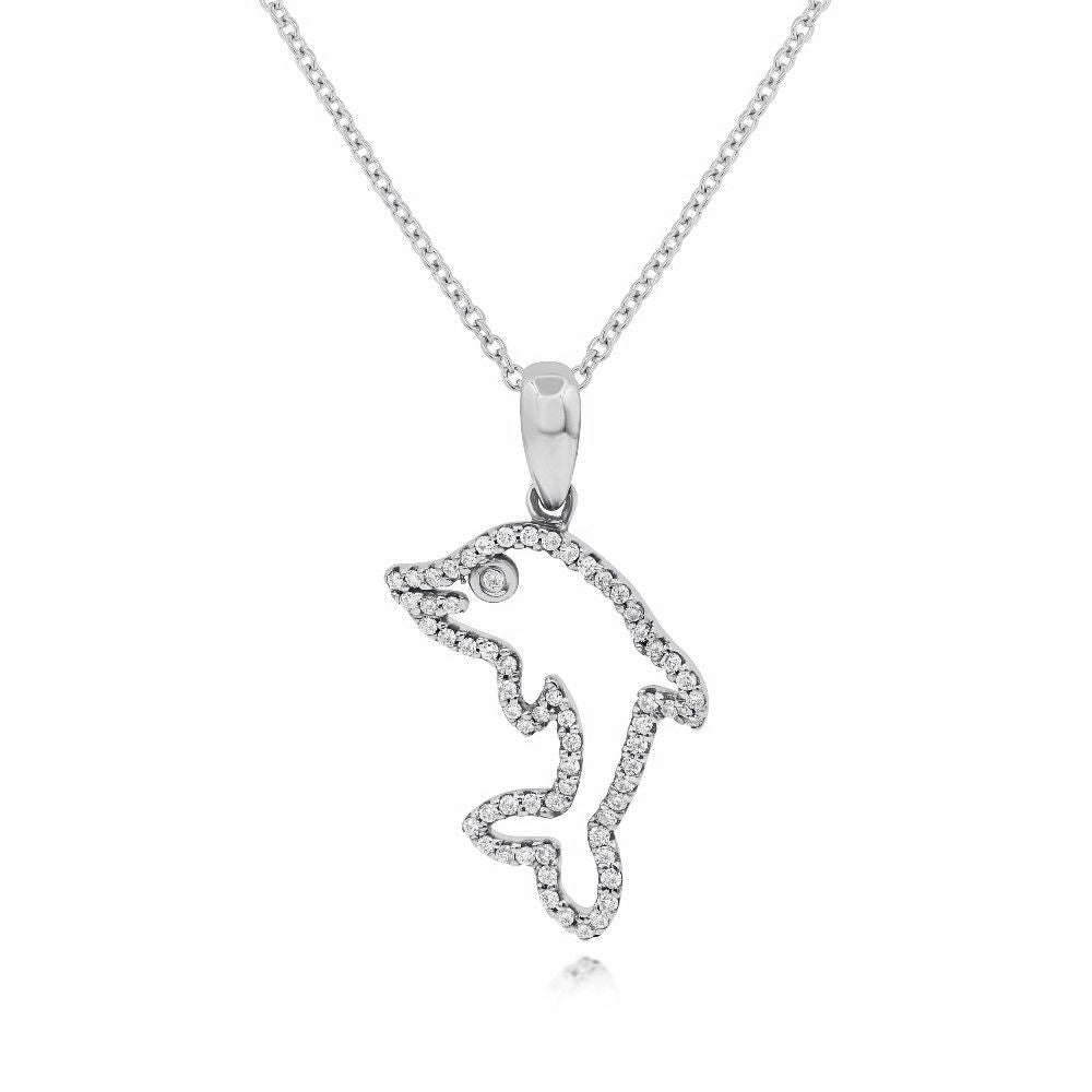 0.2 ct. Diamond 14K White Gold Dolphin Pendant