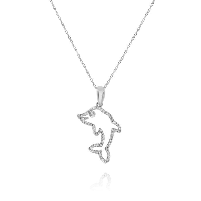 0.2 ct. Diamond 14K White Gold Dolphin Pendant