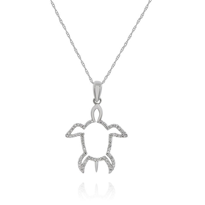 0.22 ct. Diamond 14K White Gold Turtle Pendant With Chain