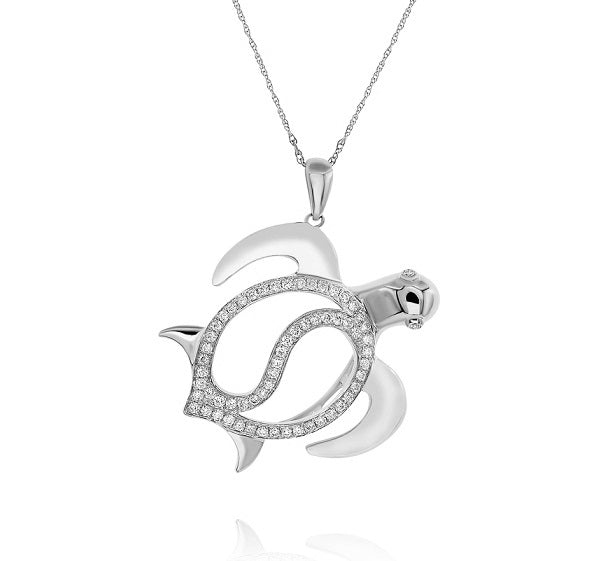 0.39 ct. Diamond 14K White Gold Turtle Pendant