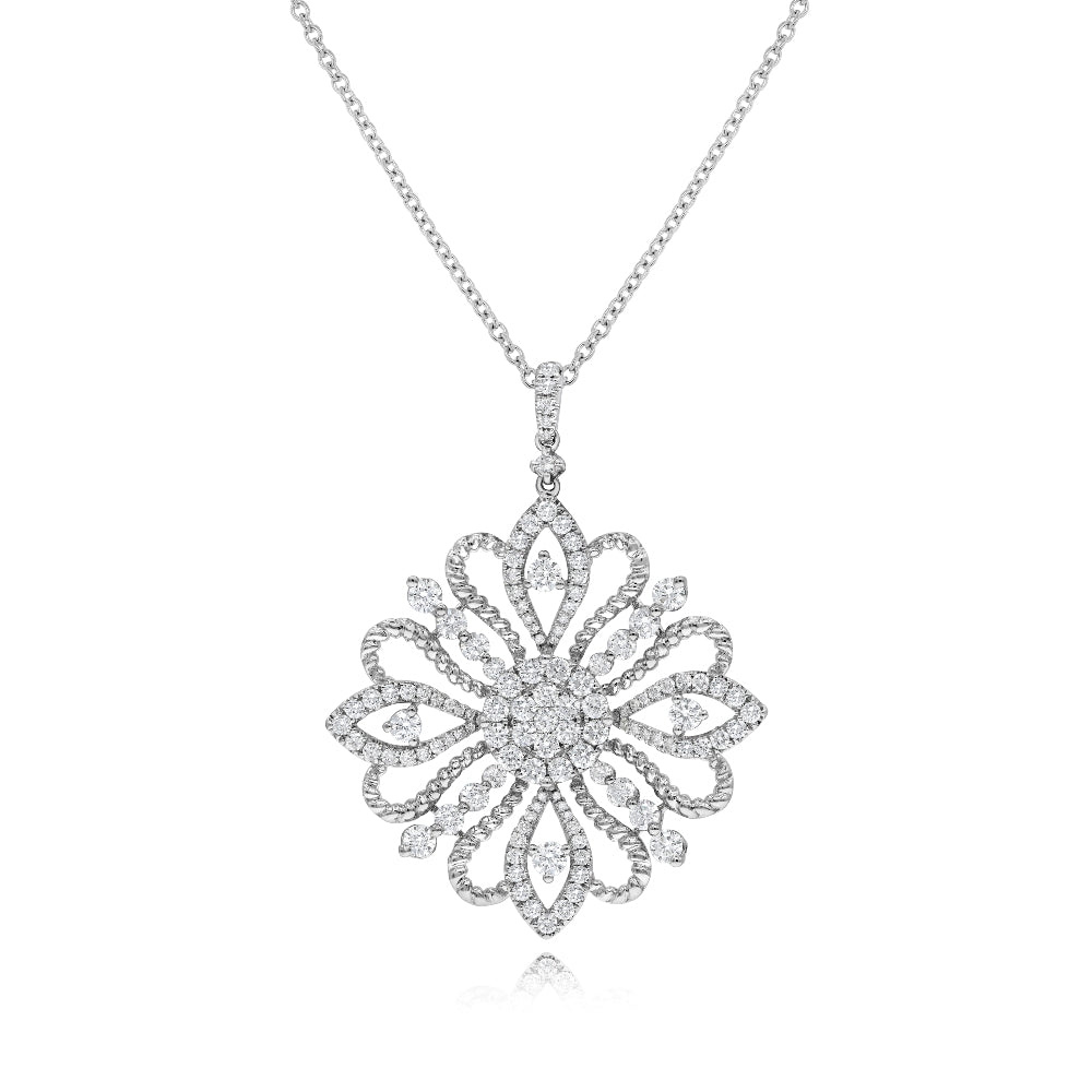 3.2 ct. Diamond 14K White Gold Flower Pendant