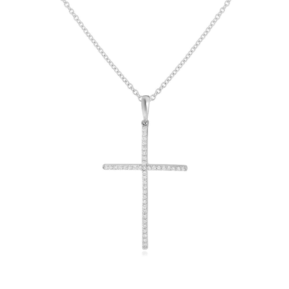 0.14 ct. Diamond 14K White Gold Cross Pendant