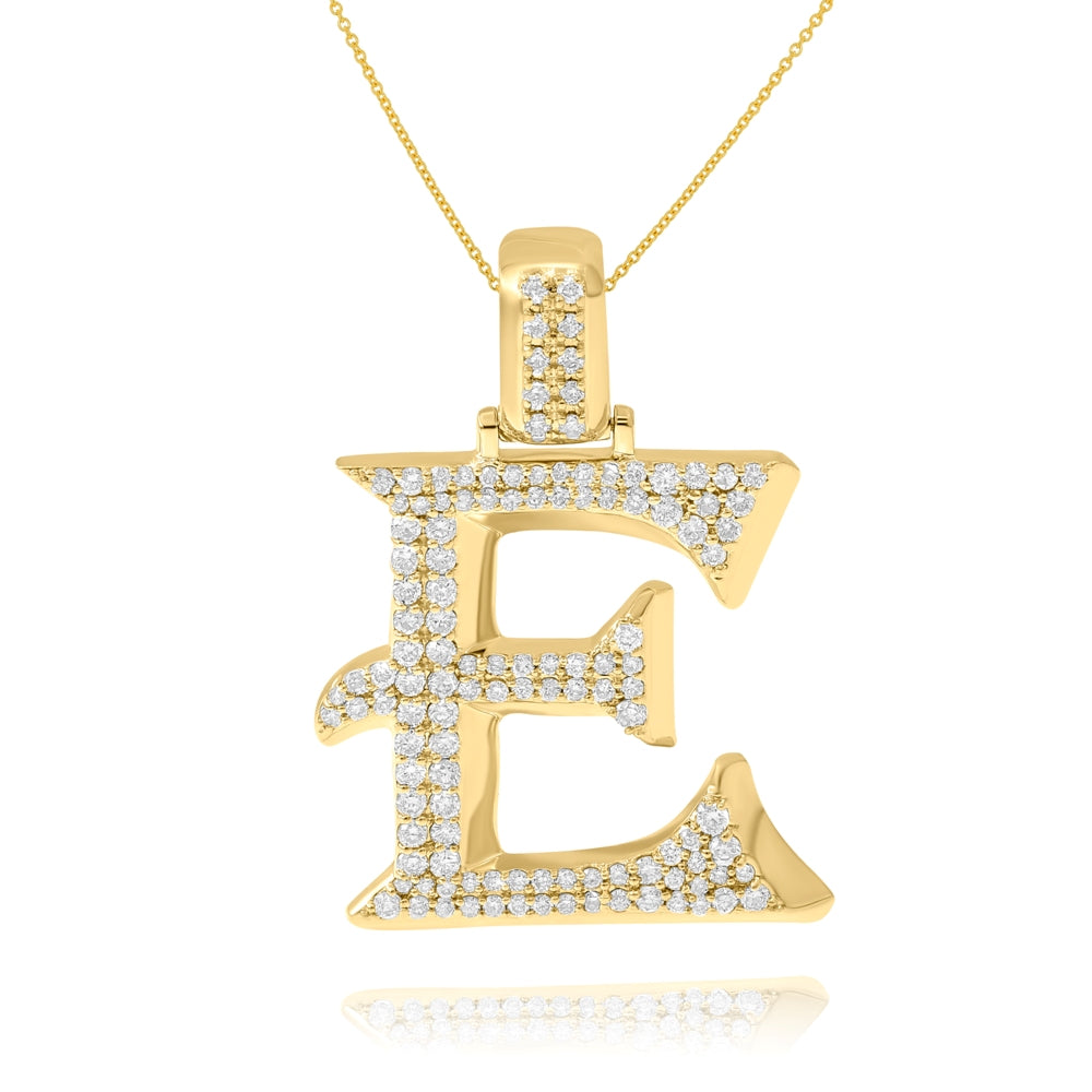 1.64 ct. Diamond 14K Yellow Gold 'E' 3D Initial Pendant