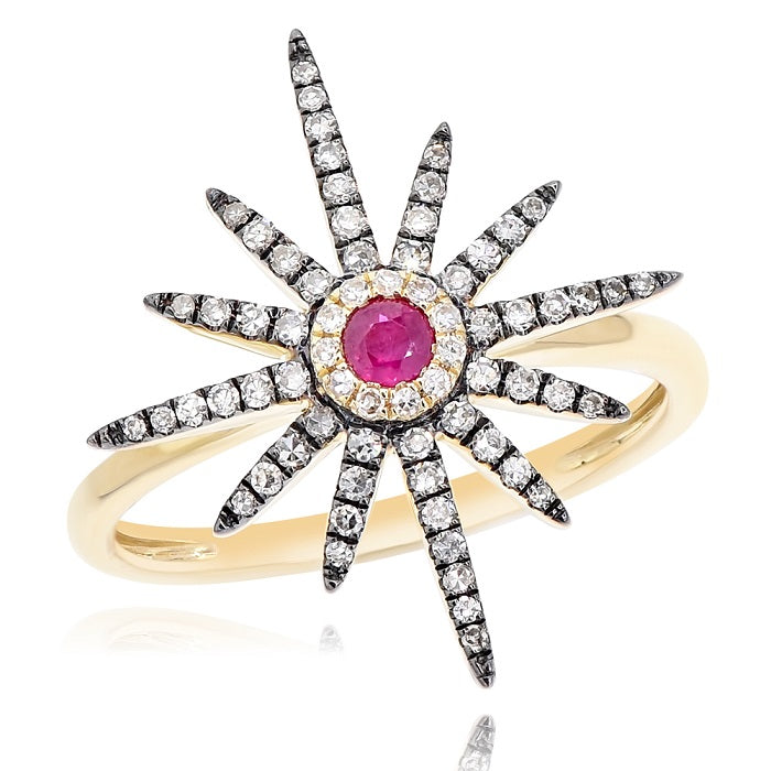 0.1 ct. Ruby & 0.25 ct. Diamond 14K Yellow Gold Black Rhodium Fireworks Ring