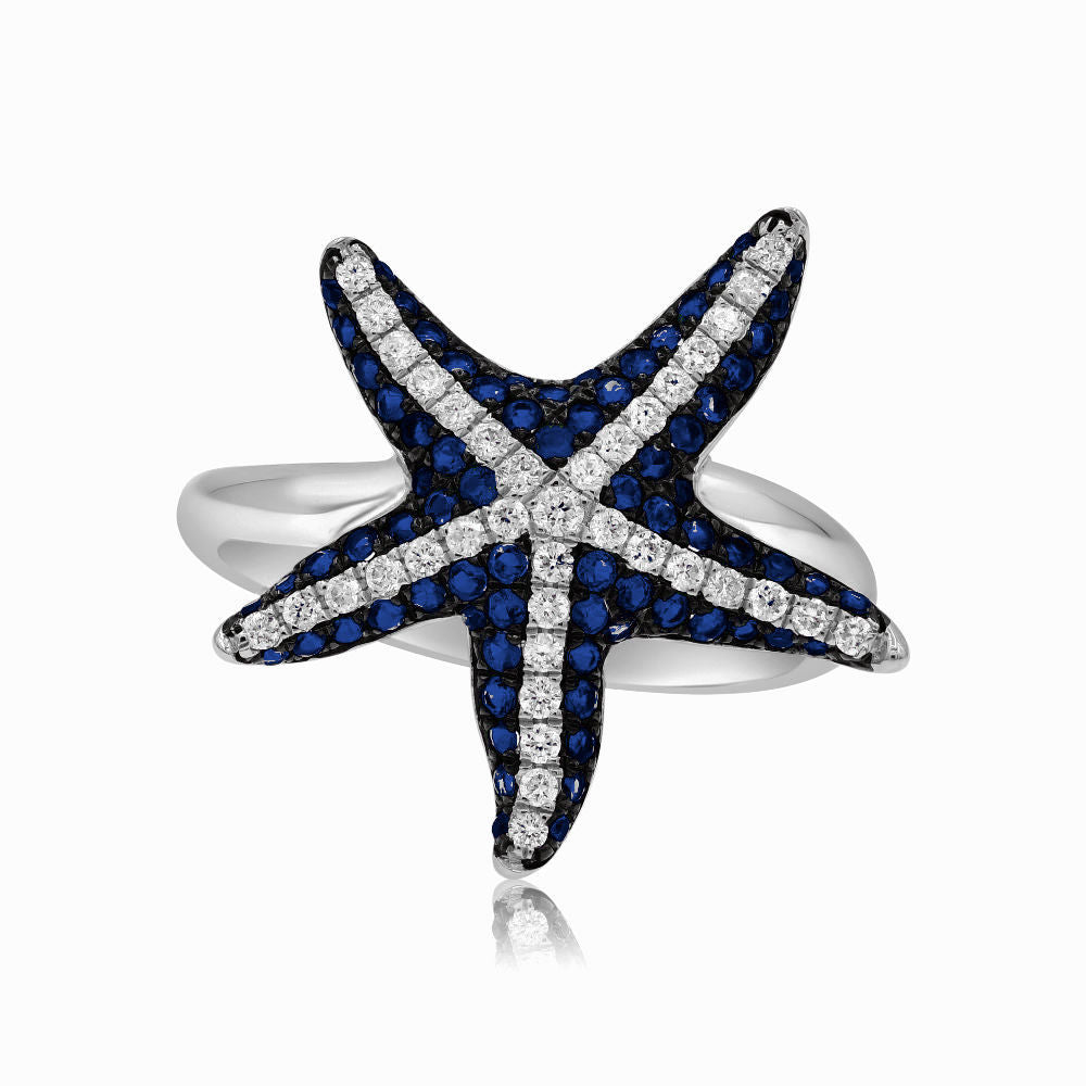 0.51 ct. Sapphire & 0.26 ct. Diamond 14K White Gold Starfish Ring