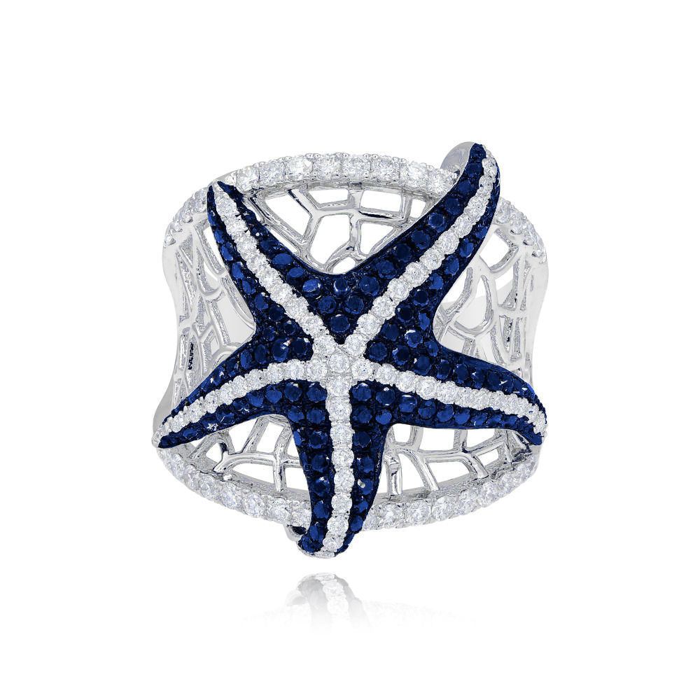 0.7 ct. Sapphire & 0.89 ct. Diamond 14K White Gold Starfish Wide Mesh Ring