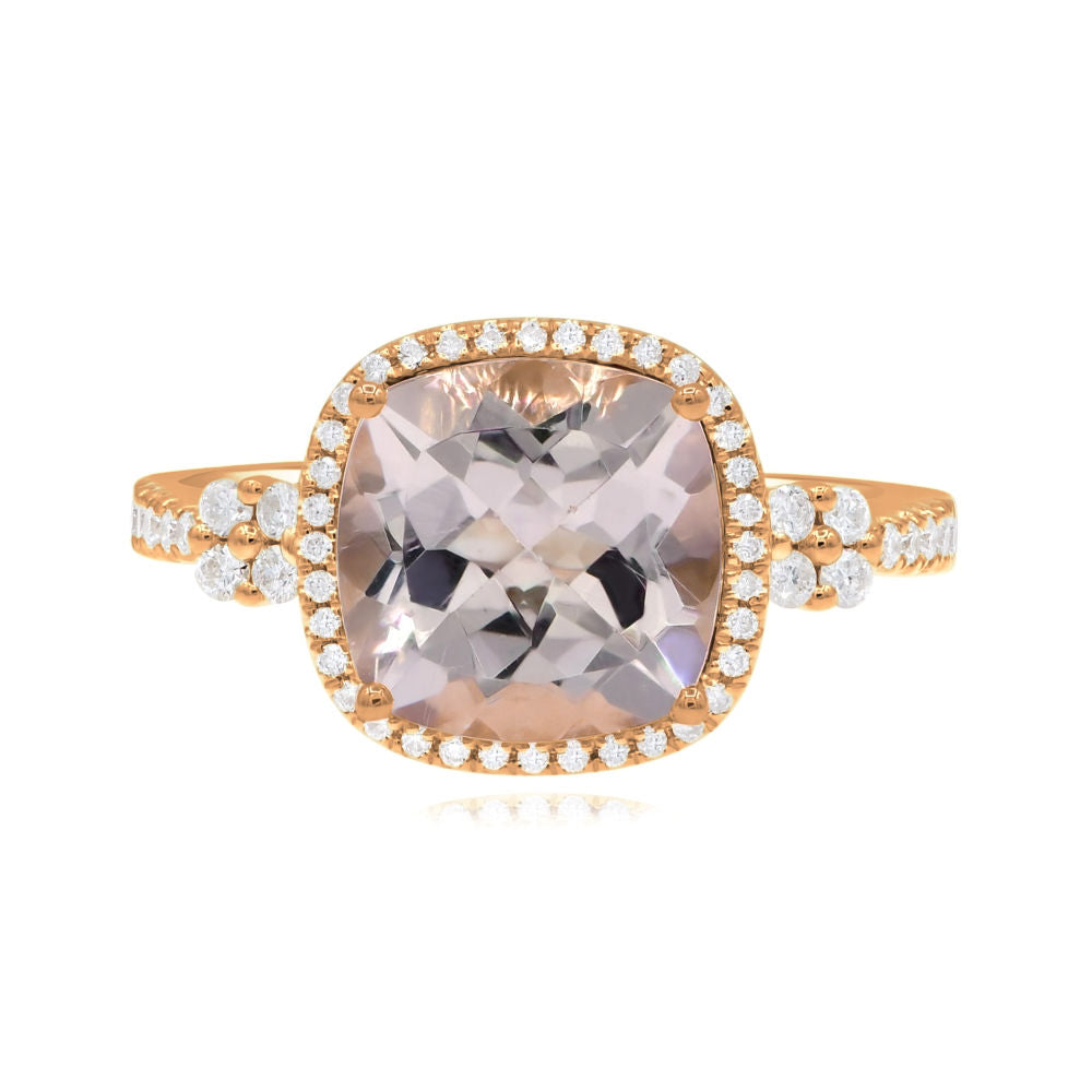 3.69 ct. Morganite & 0.32 ct. Diamond 14K Rose Gold Halo Ring