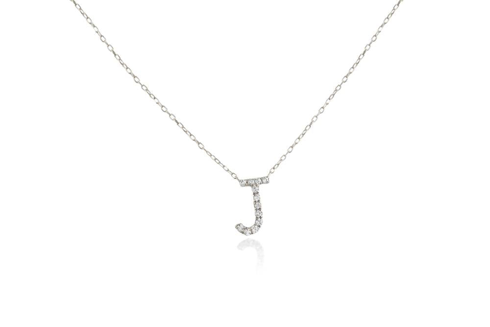 0.05 ct. Diamond 18K White Gold 'J' Initial Pendant Necklace 18"