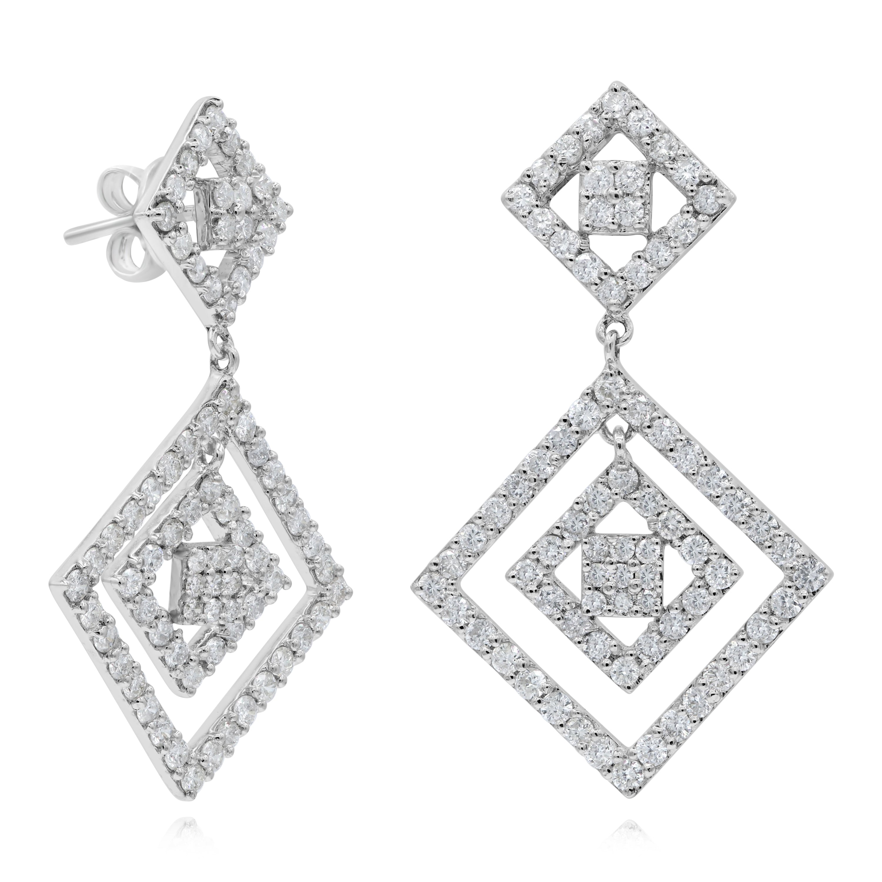 2.51 ct. Diamond Déco Triple Square 18K White Gold Earrings