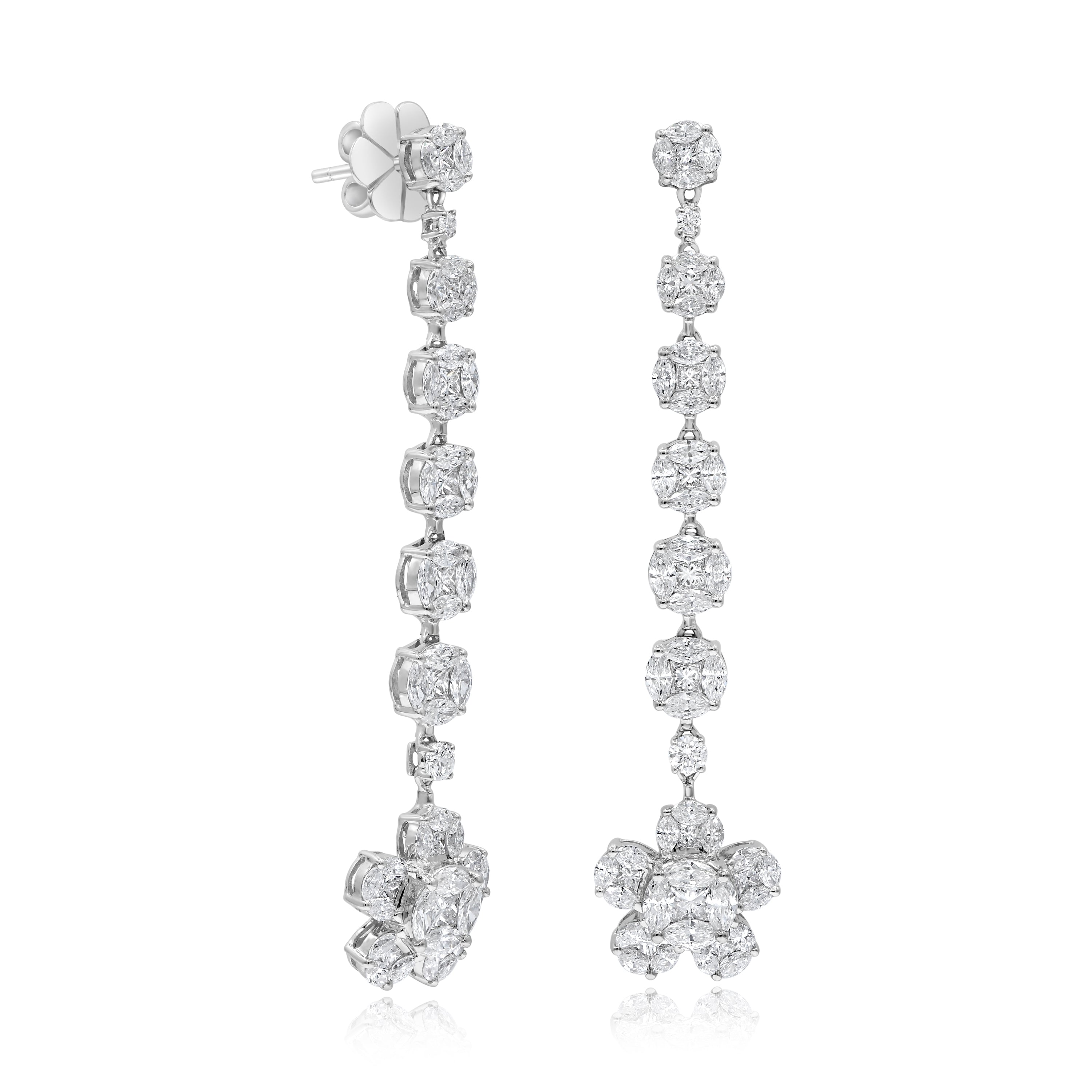 5.05 ct. Diamond 18K White Gold Flower Drop Earrings