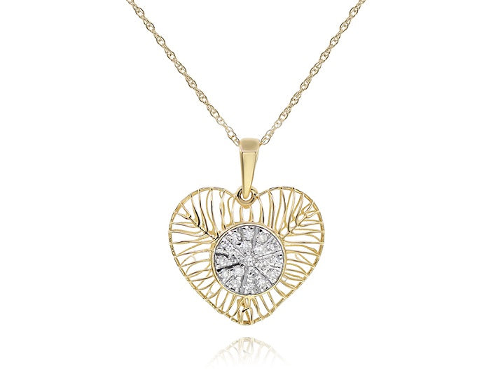 0.1 ct. Pave Diamond 14K Yellow Gold Sparkling Heart Charm Pendant