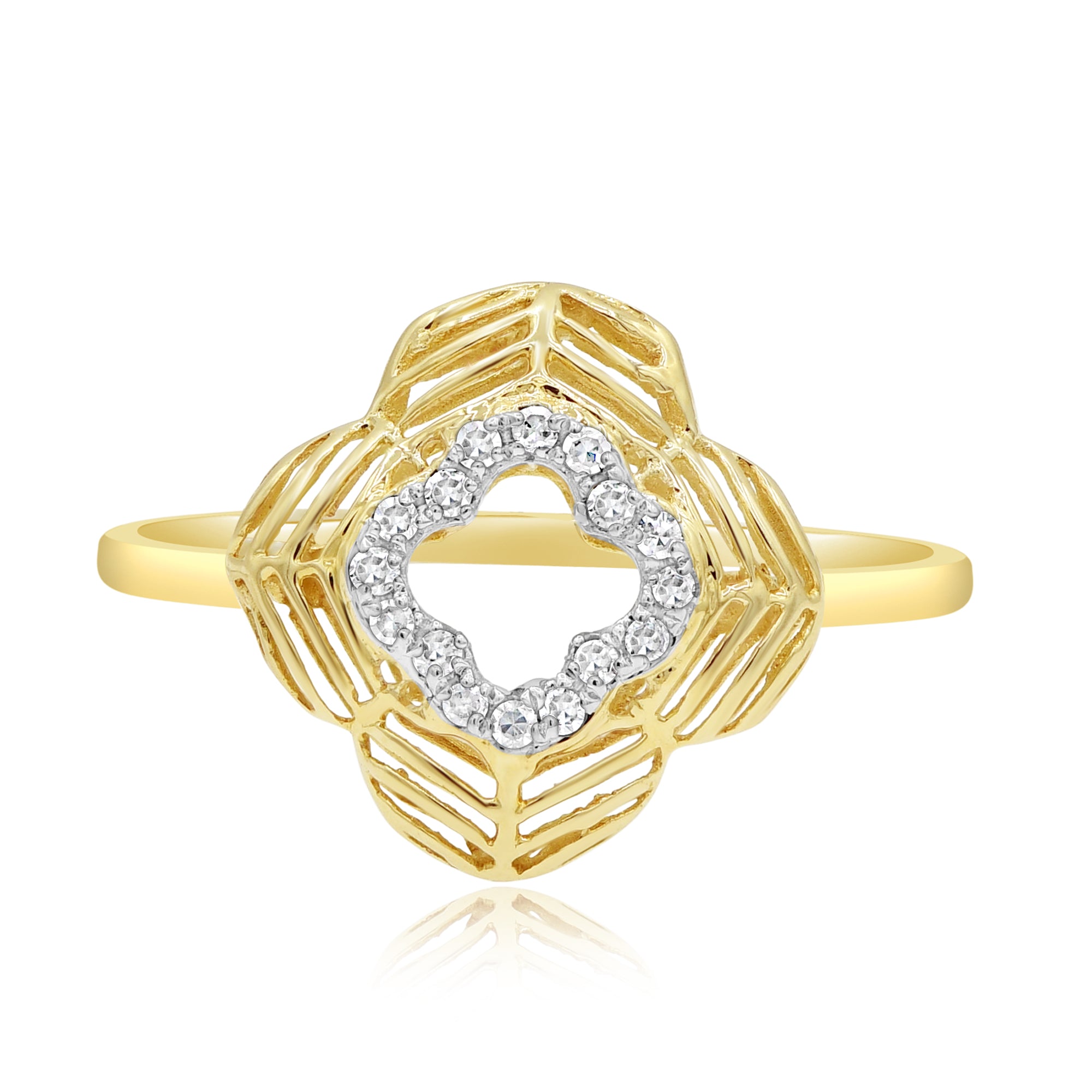 0.07 ct. Diamond 14K Yellow Gold Halo Flower Ring