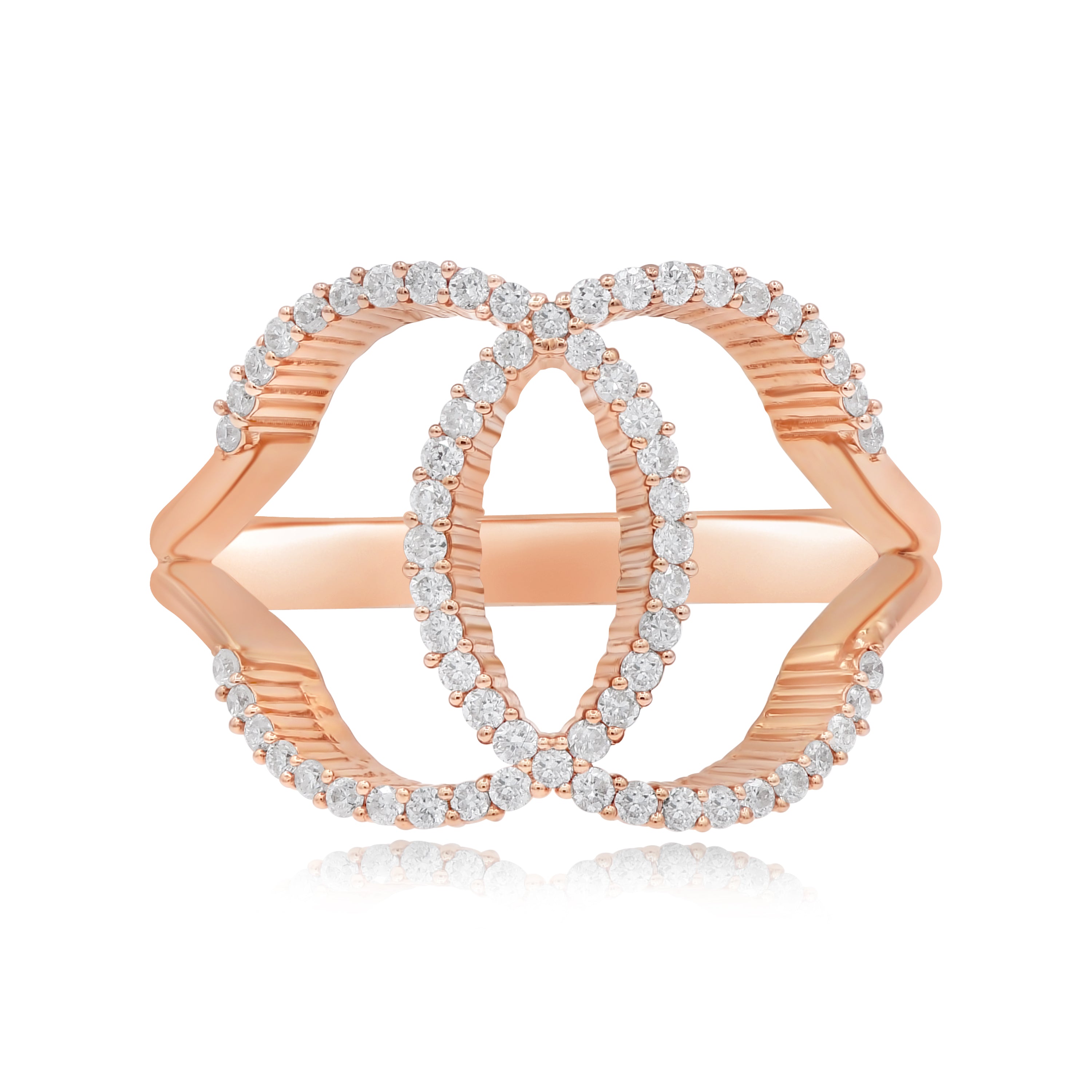 18K Rose Gold Interlocking Pave Diamond Loop Ring