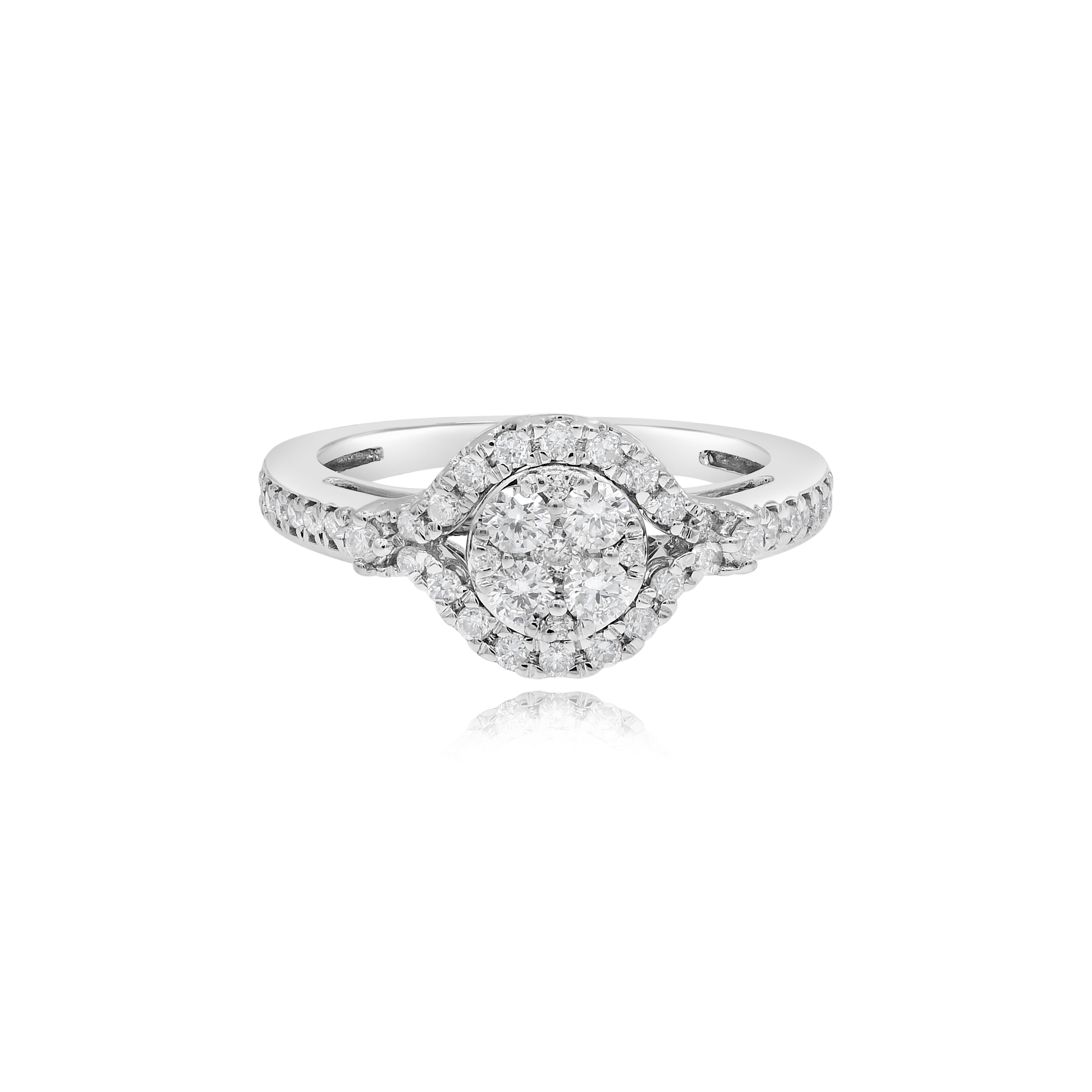 0.69 ct. Diamond 18K White Gold Halo Cluster Engagement Ring