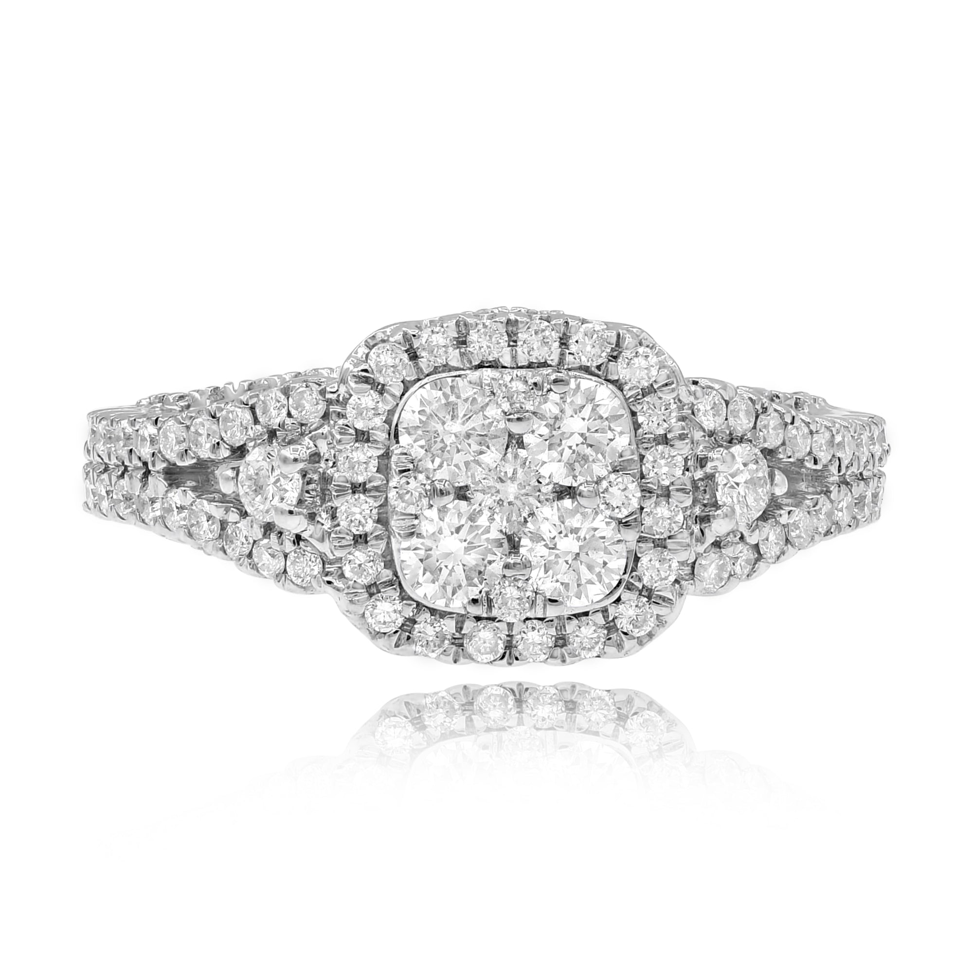 1.37 ct. Diamond Cushion Cluster Halo 18K White Gold Ring