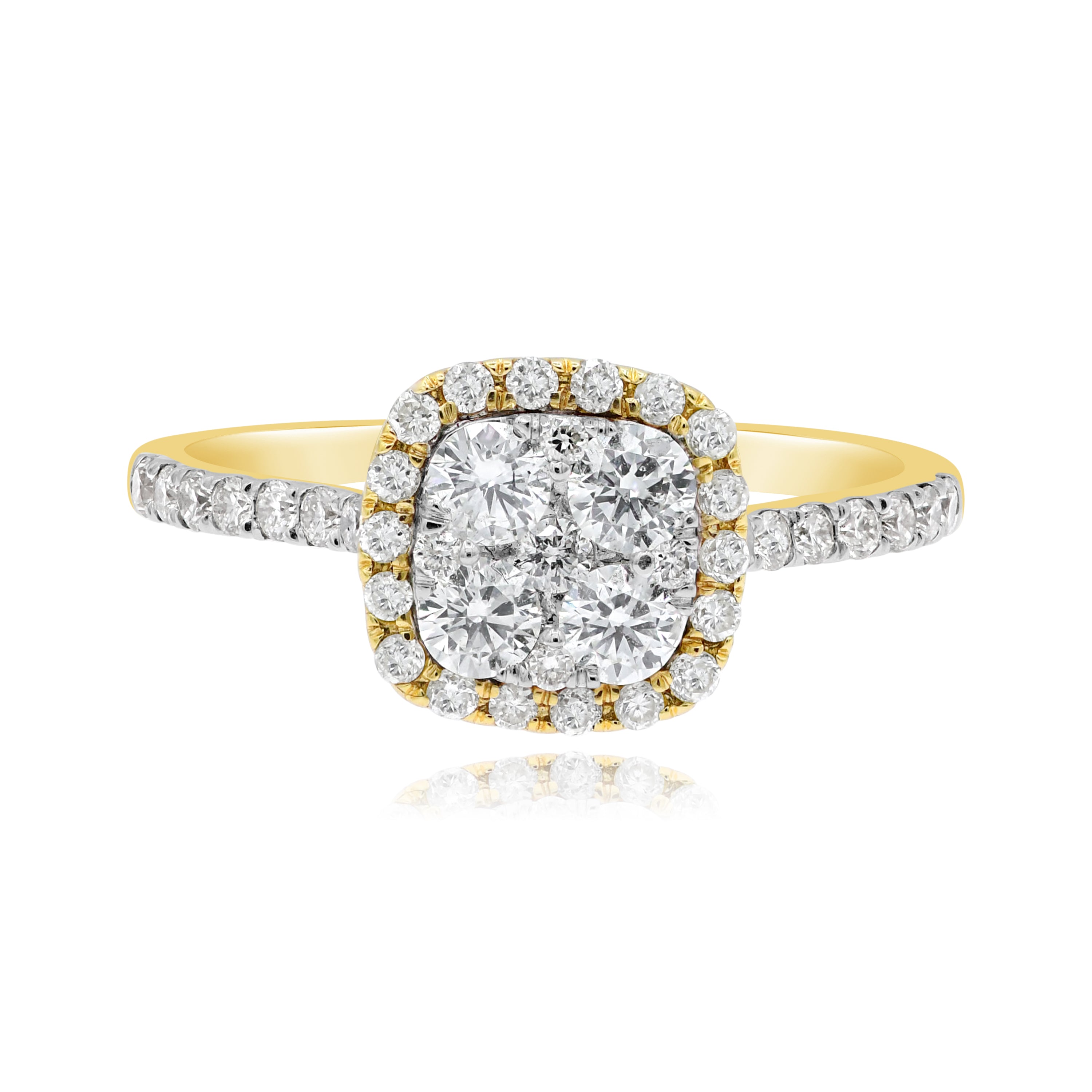 0.84 ct. Yellow & White Cluster Diamond 18K Yellow & White Gold Halo Engagement Ring