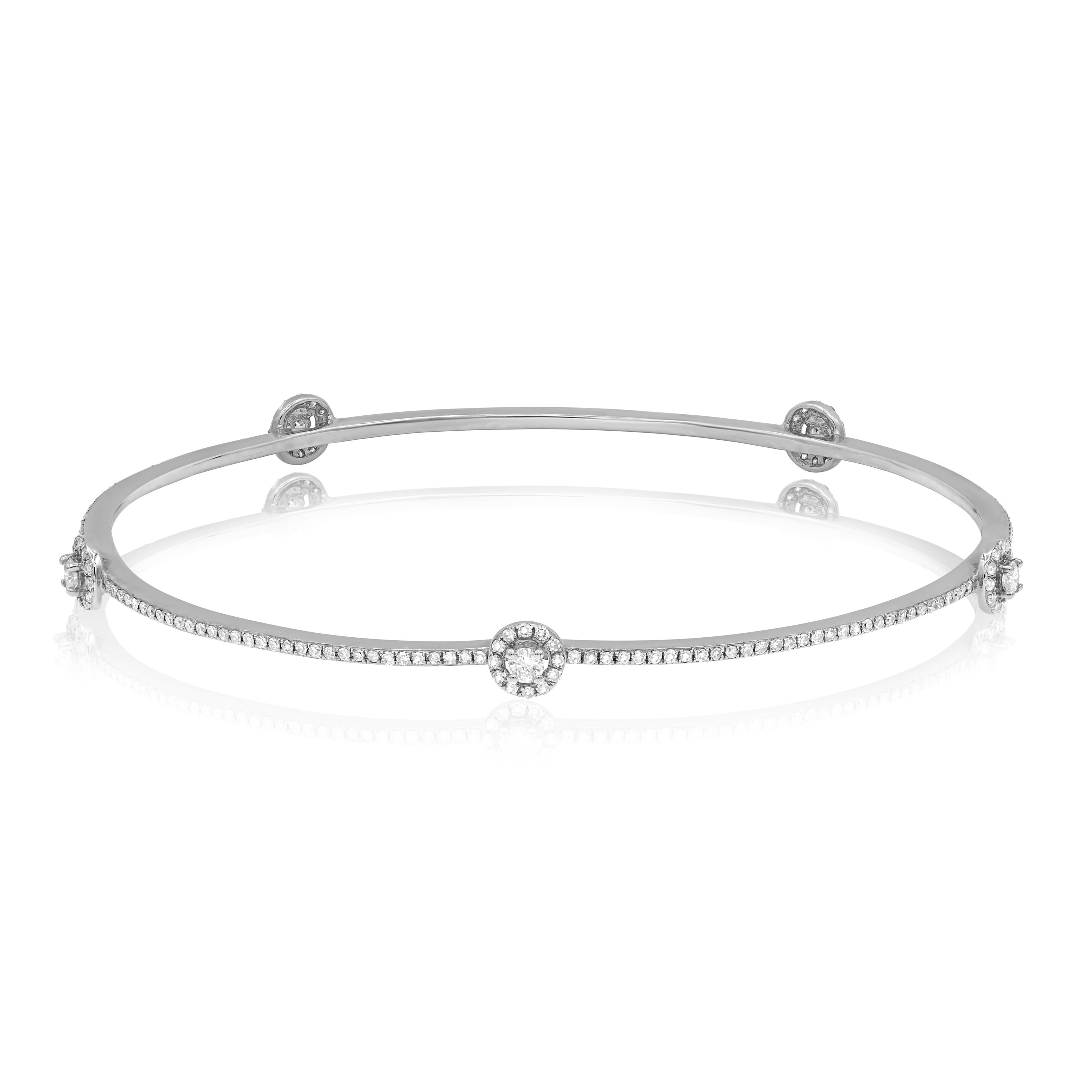 1.19 ct. Diamond 14K White Gold Station Bangle Bracelet