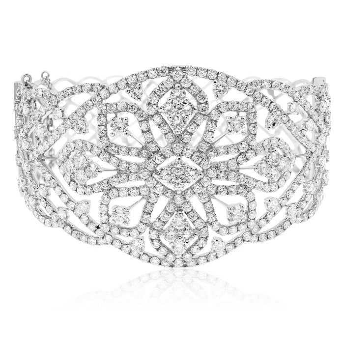 14.61 ct. Diamond 18K White Gold Cuff Bracelet