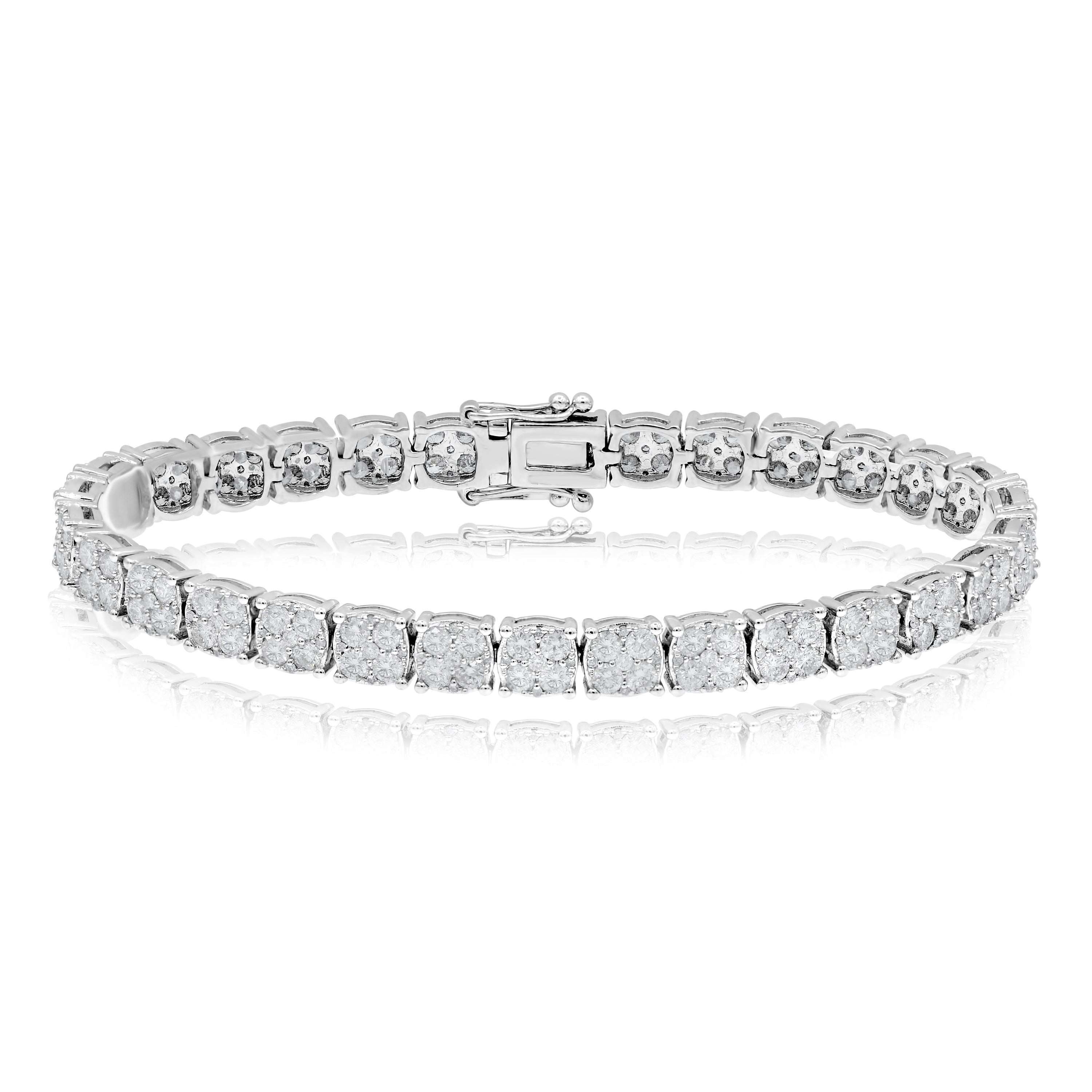 5.52 ct. Diamond 18K White Gold Cluster Tennis Bracelet