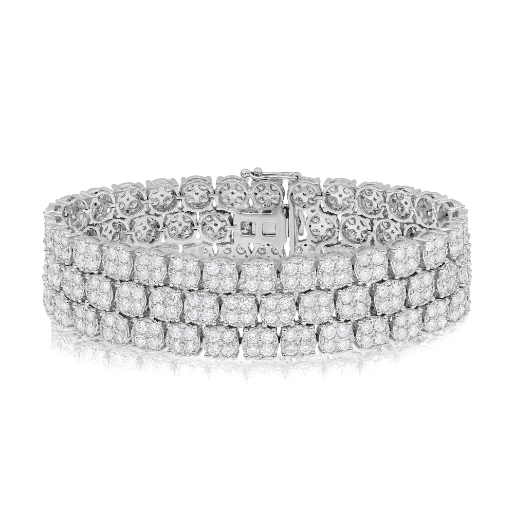 13.32 ct. Diamond 18K White Gold 3D Multi Row Cuff Tennis Bracelet