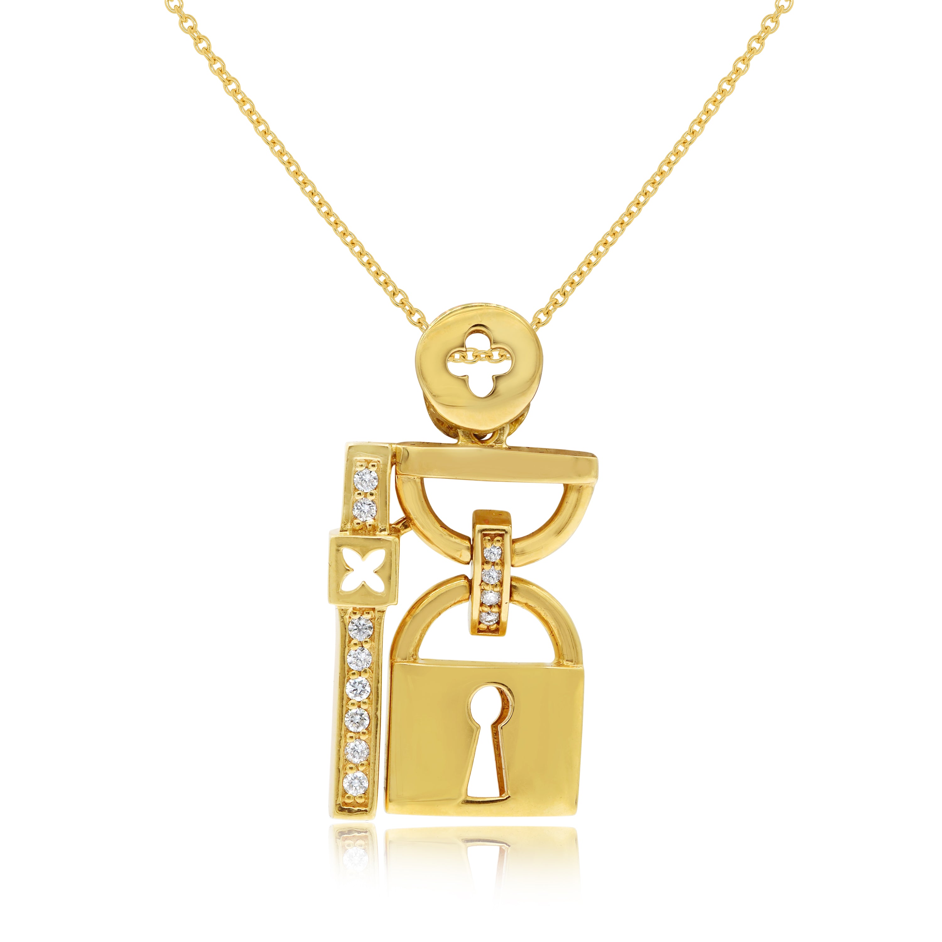 0.1 ct. Diamond 18K Yellow Gold Lock and Key Pendant