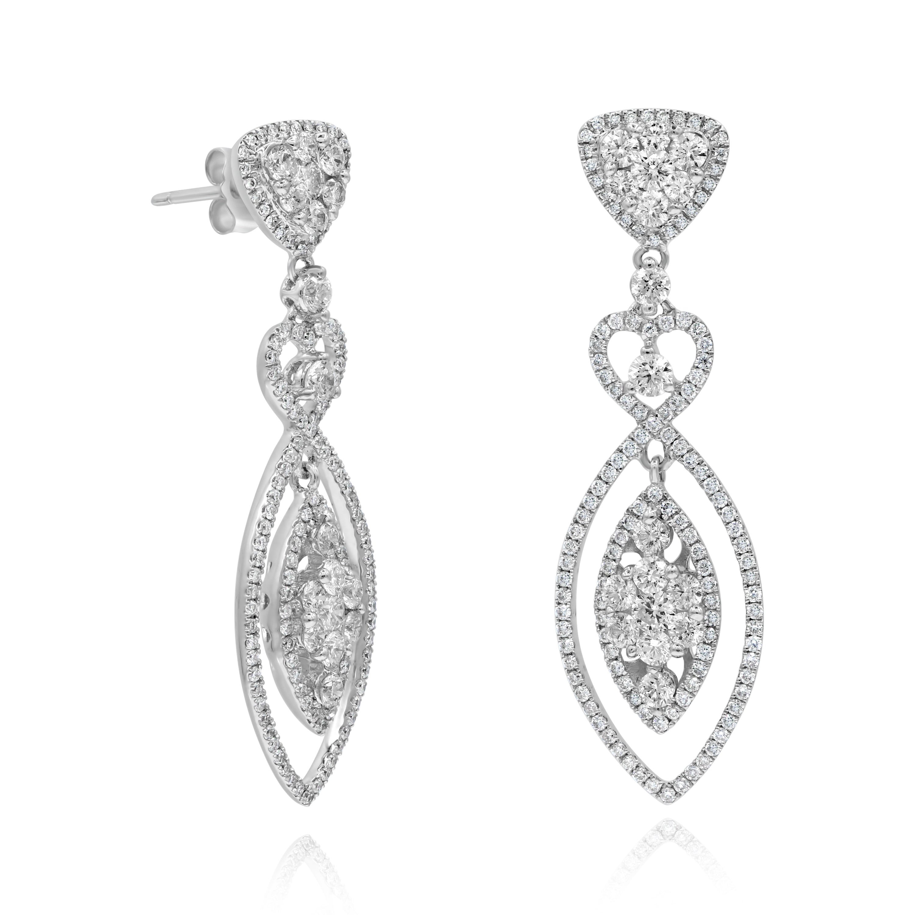 2.55 ct. Diamond 18K White Gold Drop Dangle Earrings