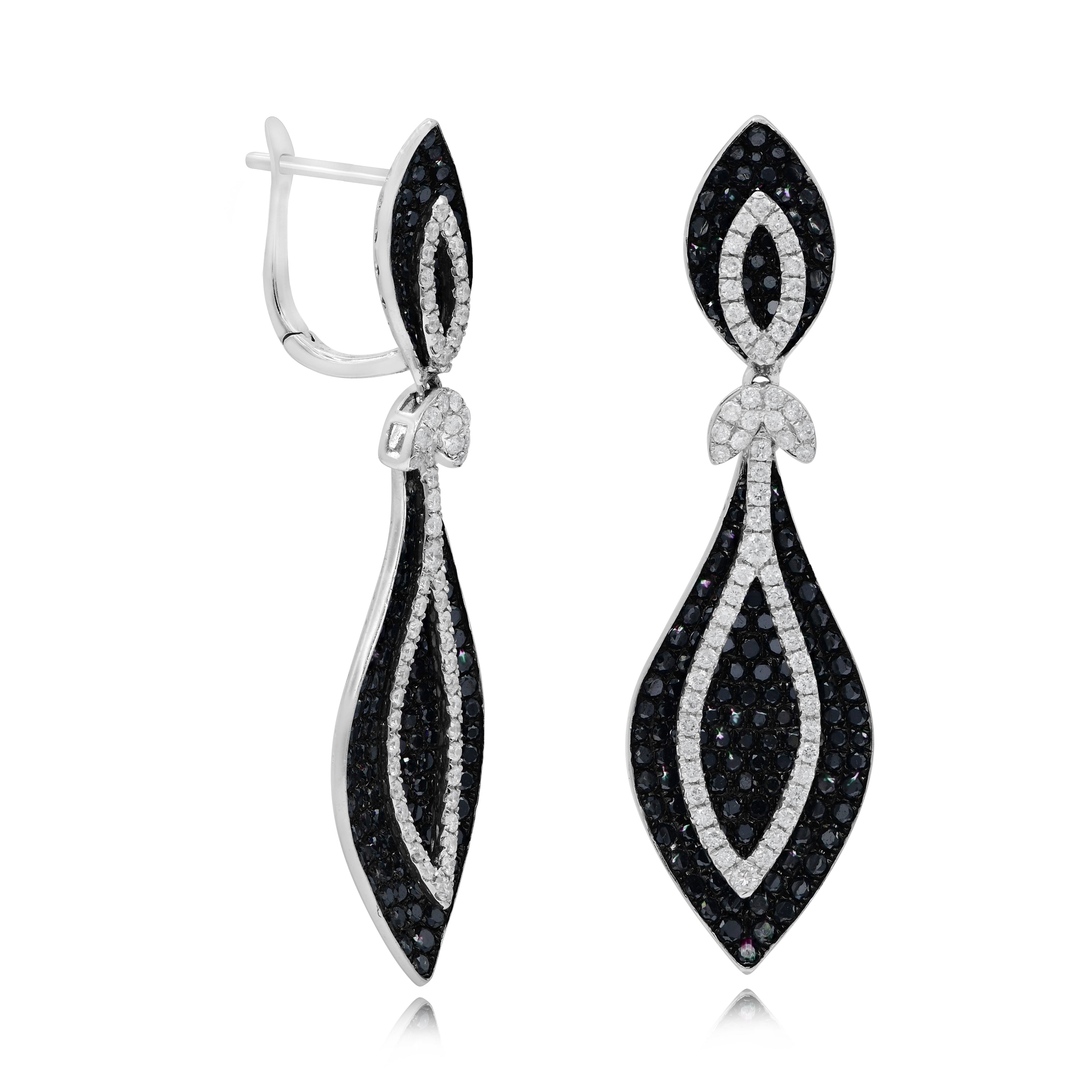 4.35 ct. Black & White Diamond 18K White Gold Dangle Earrings