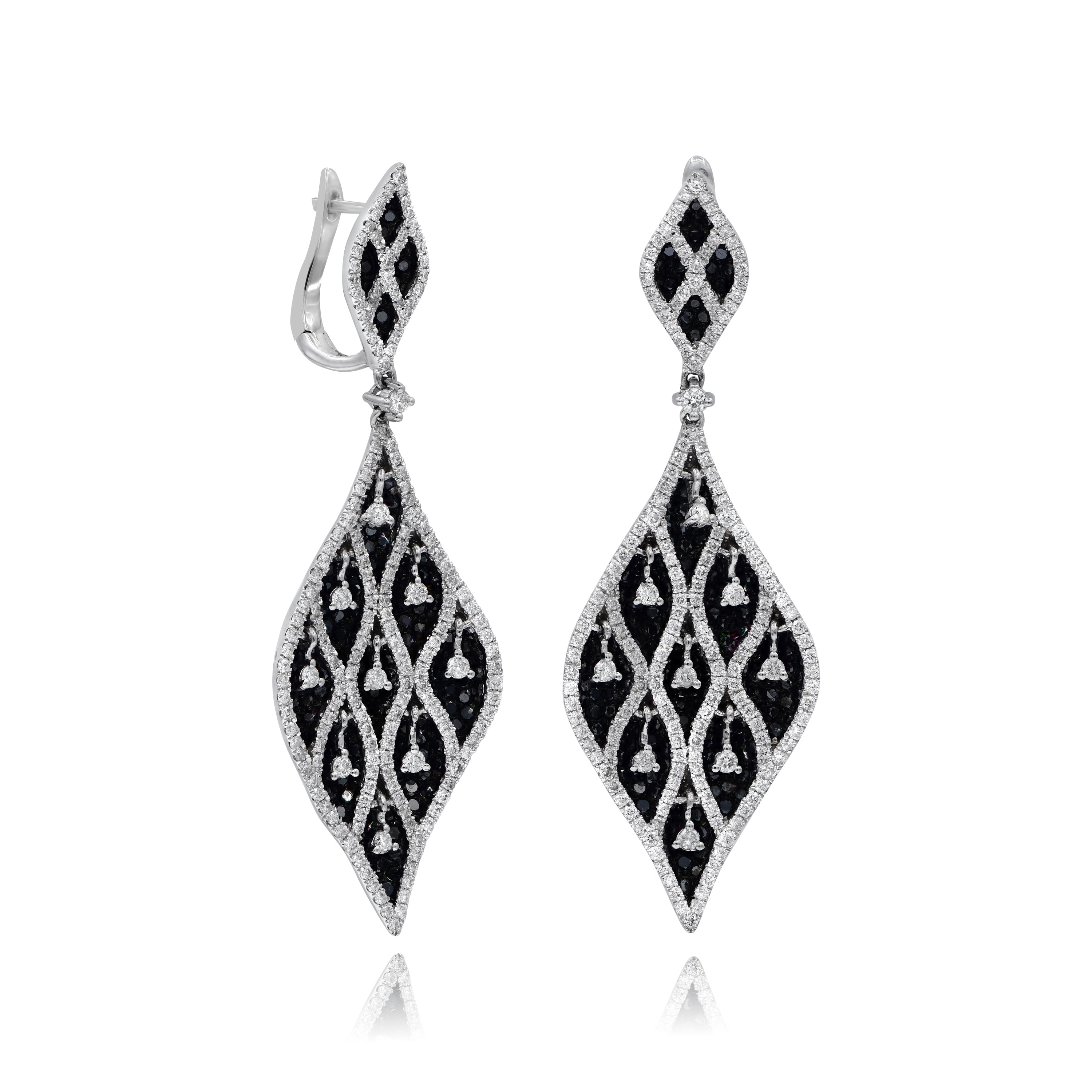 5.5 ct. Black & White Diamond 18K White Gold Dangle Earrings