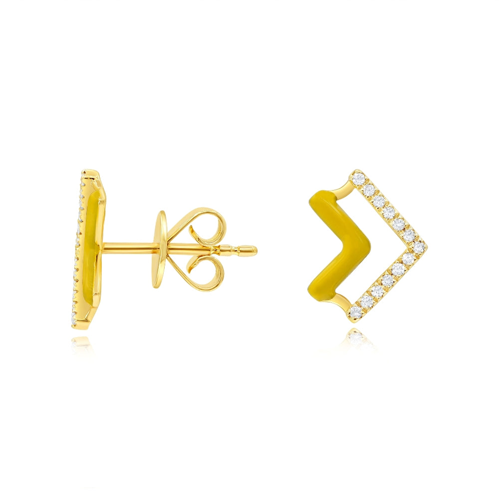 0.1 ct. Diamond 14K Yellow Gold Yellow Enamel Arrow Pushback Earrings