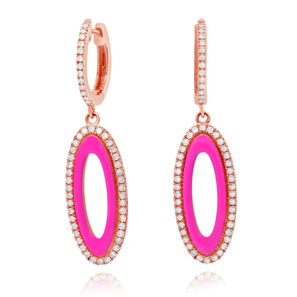 0.52 ct. Diamond 14K Rose Gold Pink Enamel Oval Huggie Earrings