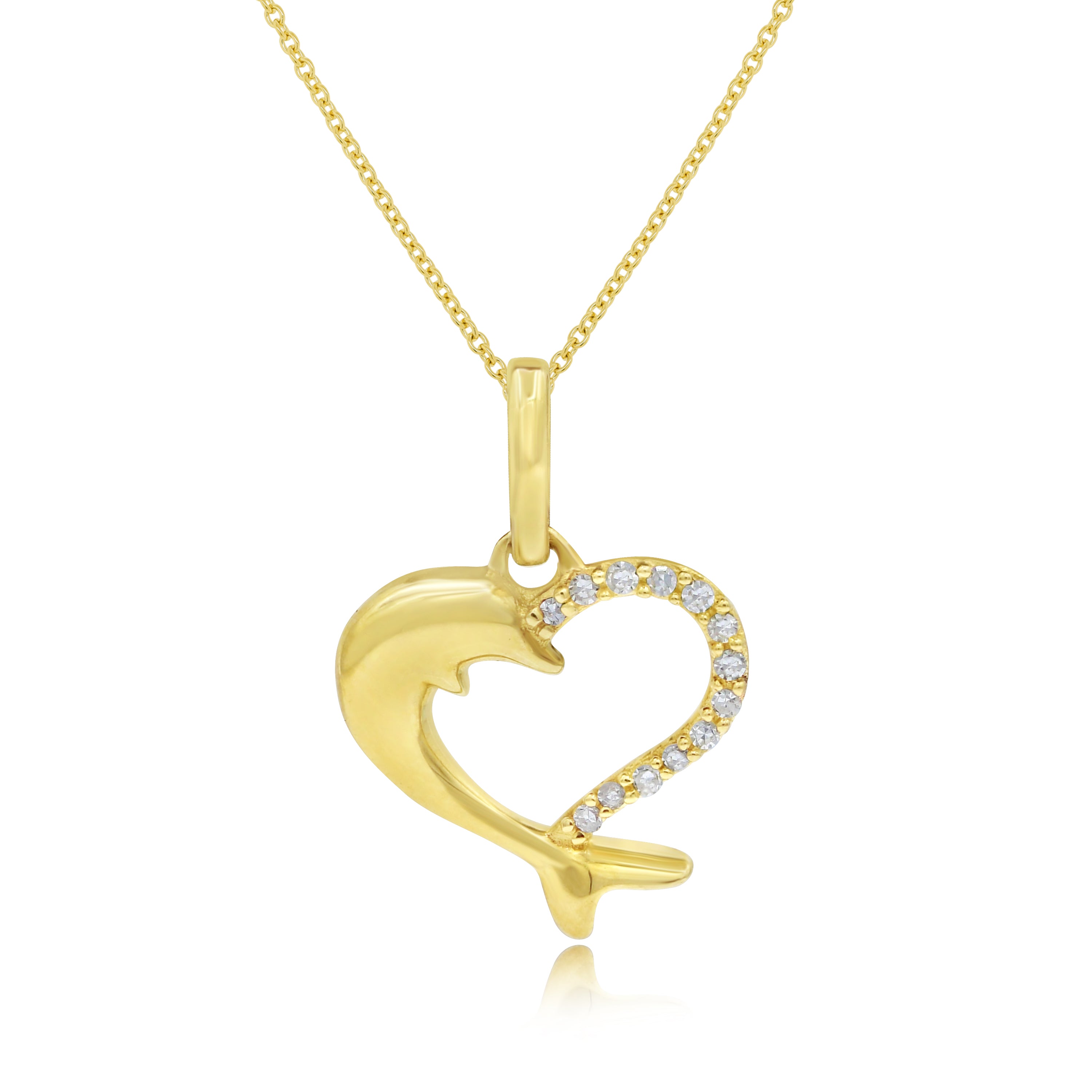 0.05 ct. Diamond 14K Yellow Gold Dolphin Heart Pendant