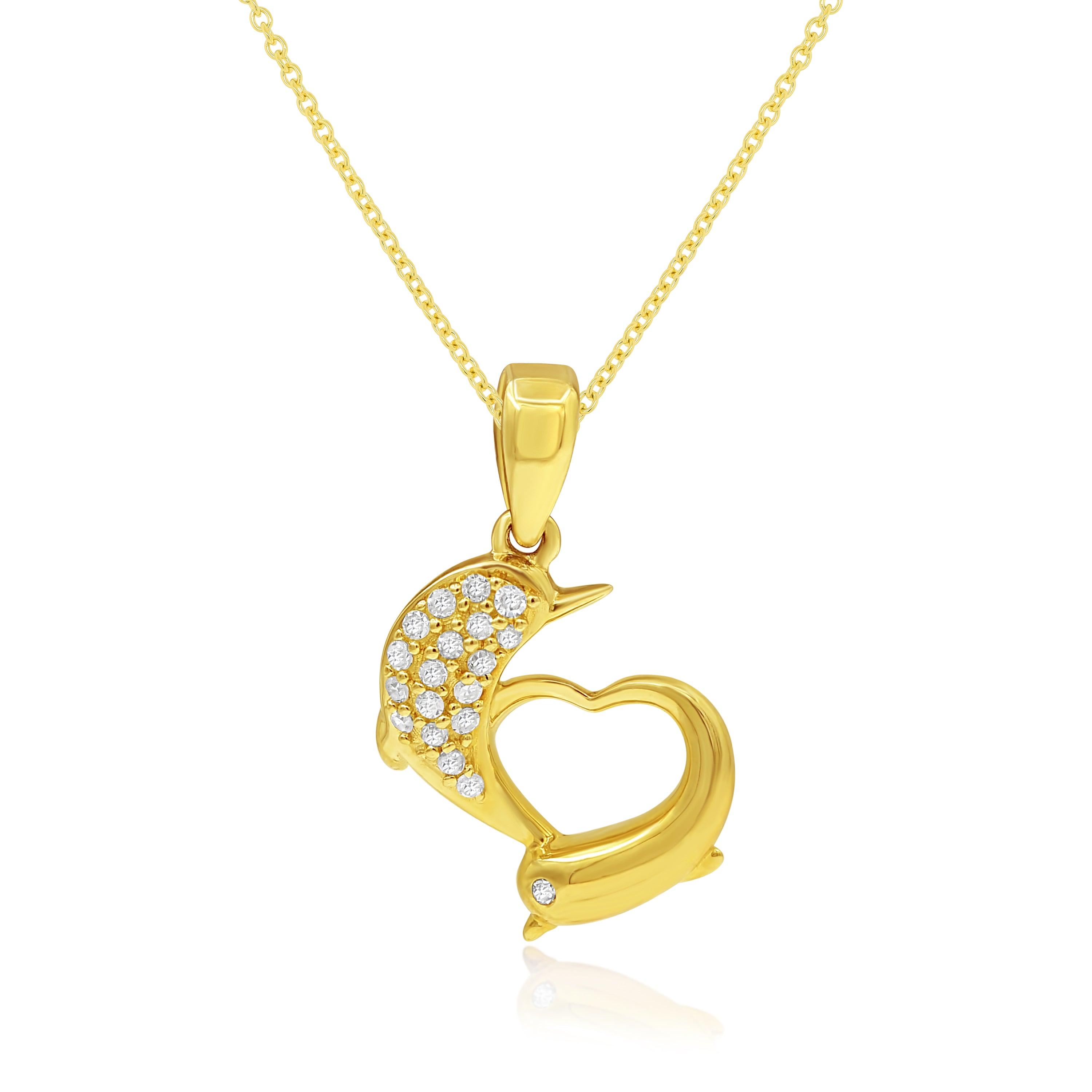 0.1 ct. Diamond 14K Yellow Gold Dolphin Heart Pendant