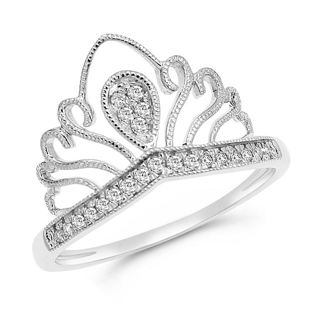 0.13 ct. Diamond 14K White Gold Princess Crown Ring