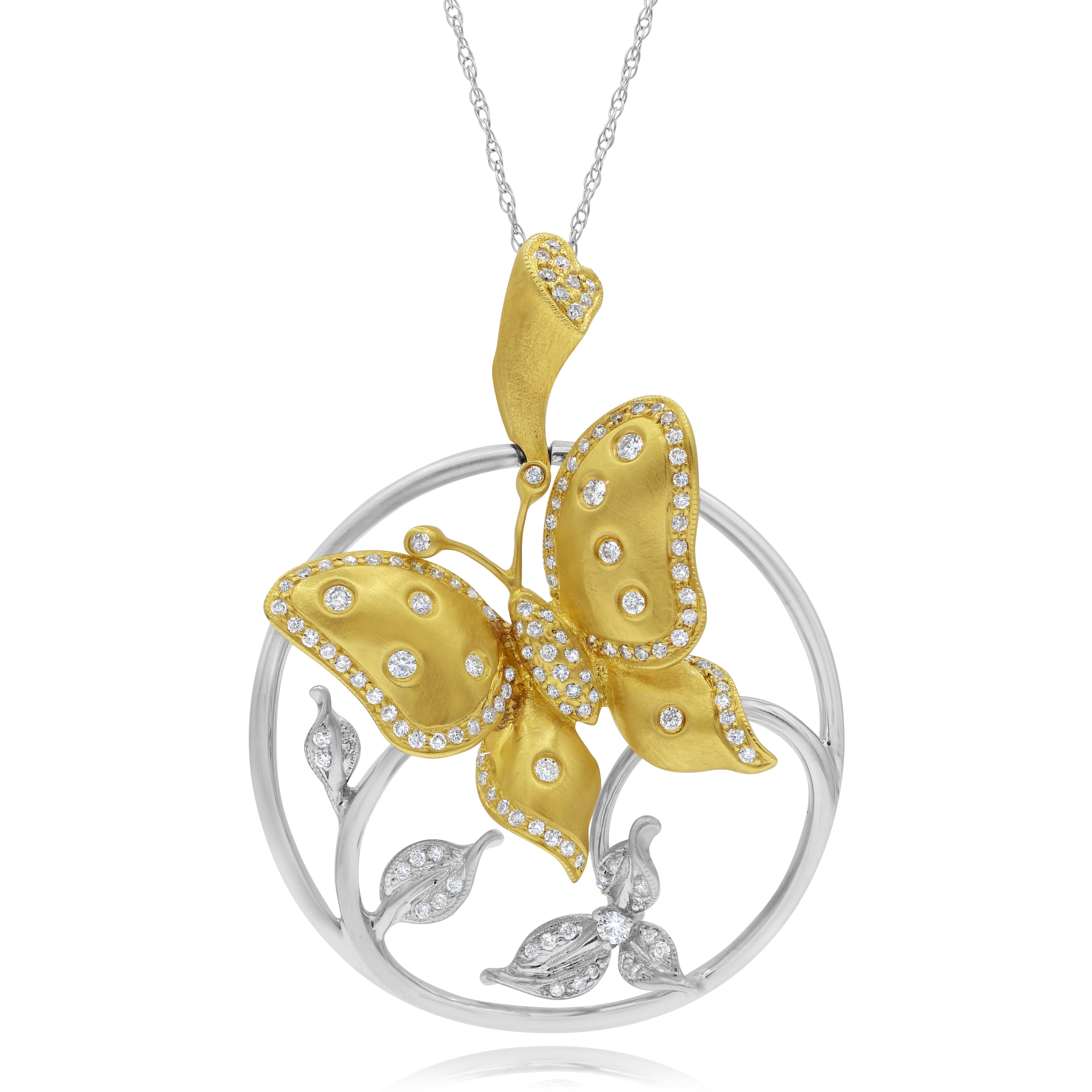 0.68 ct. Diamond 14K Two Tone Gold Butterfly Pendant with Chain