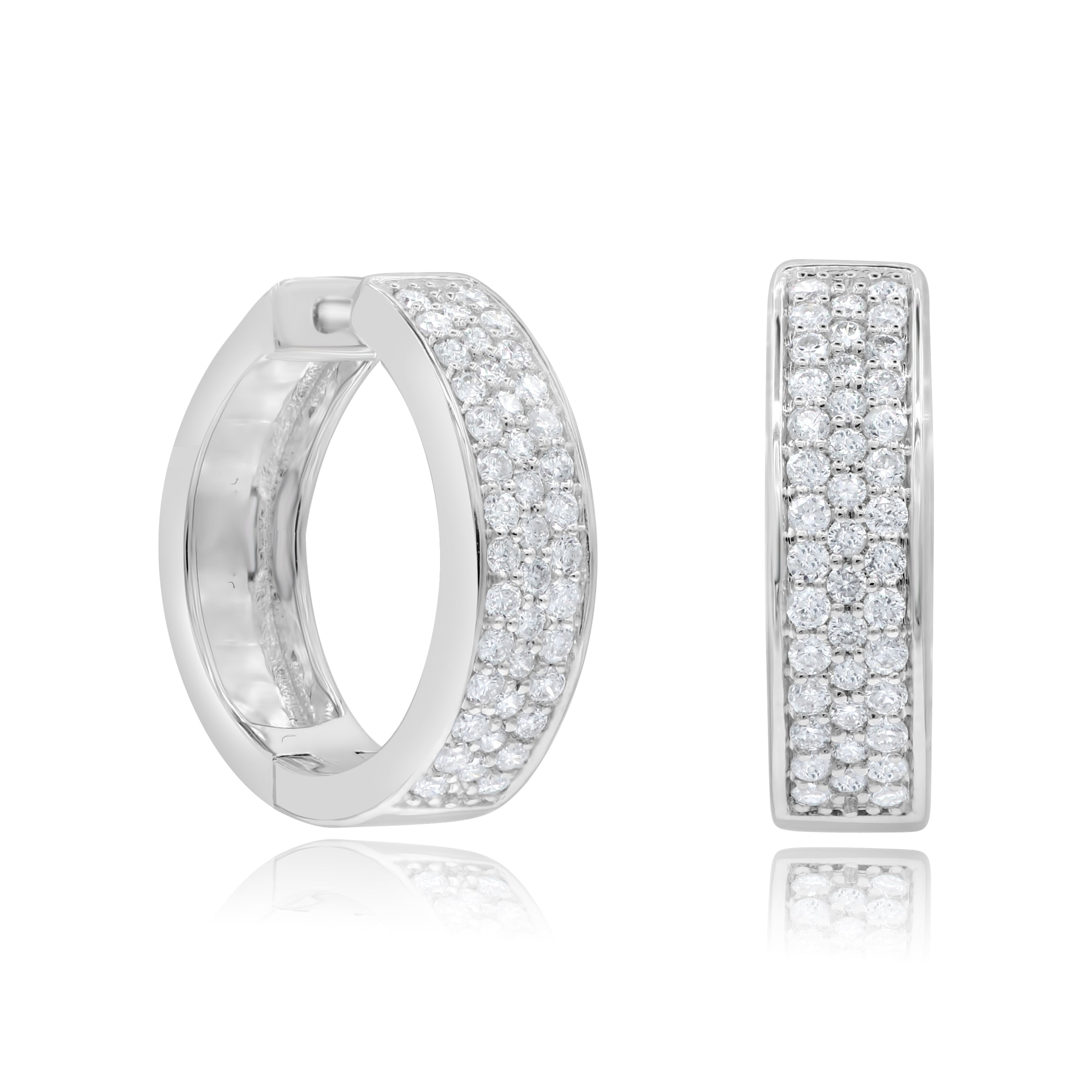 0.44 ct. Diamond 14K White Gold 3 Row Pave Hoop Earrings