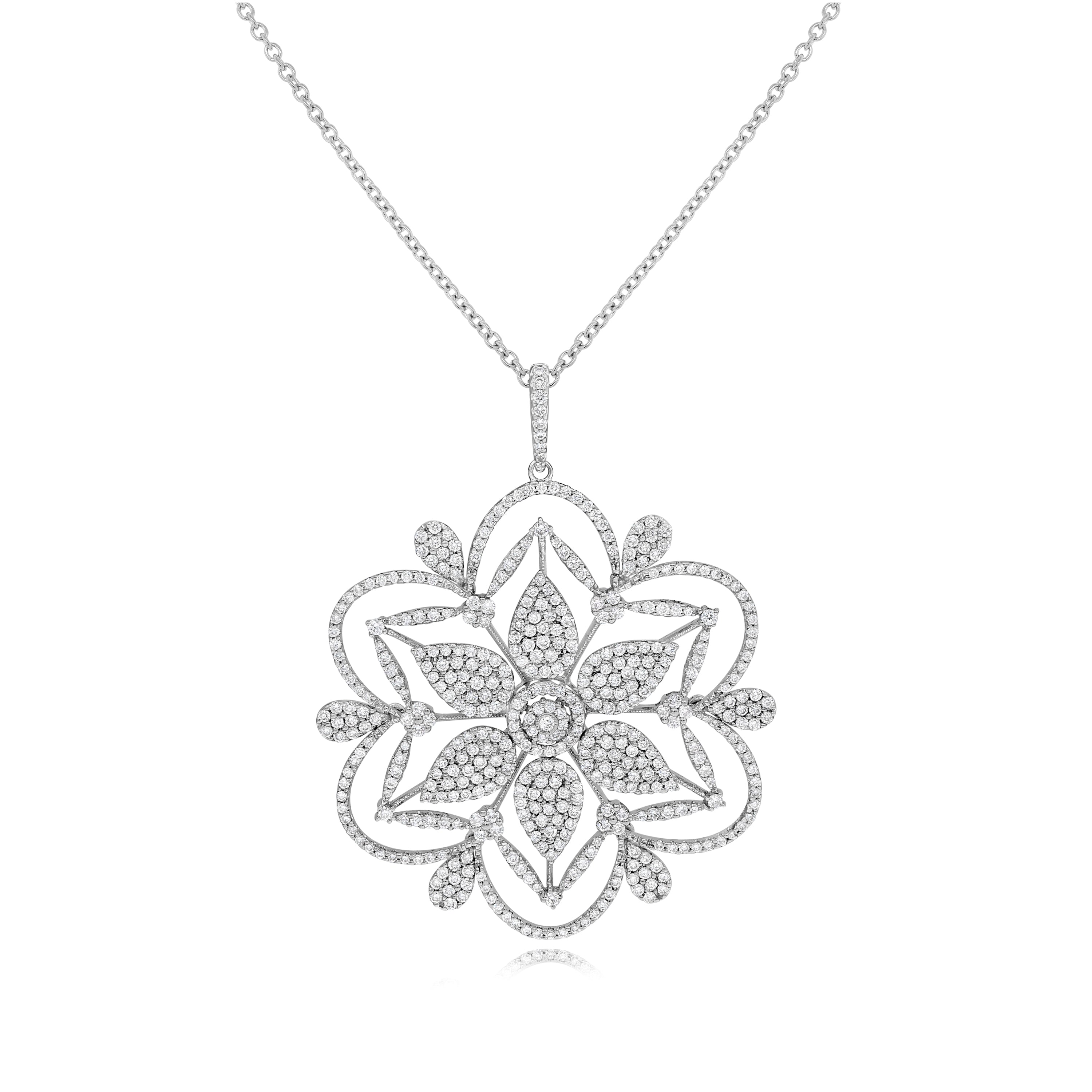 3.33 ct. Diamond 18K White Gold Flower Outline Pendant