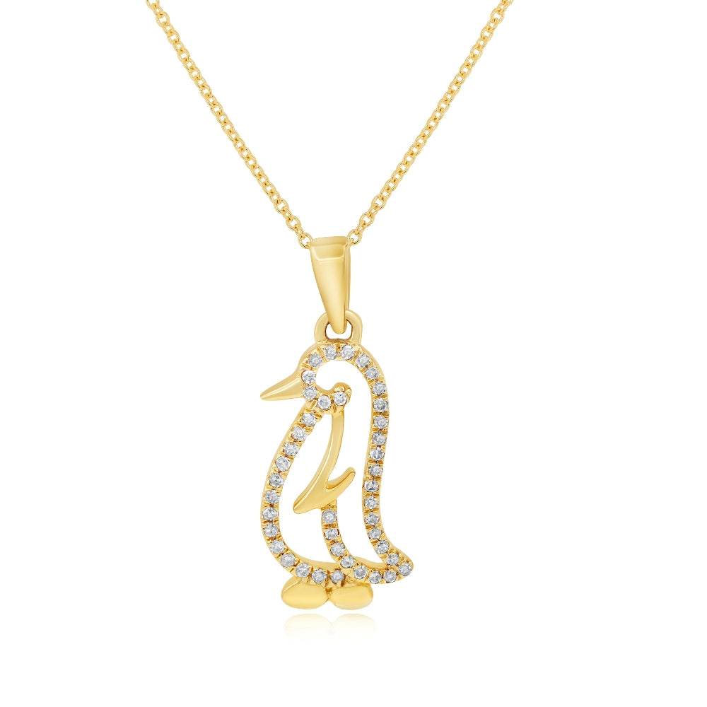 0.1 ct. Diamond 14K Yellow Gold Penguin Pendant