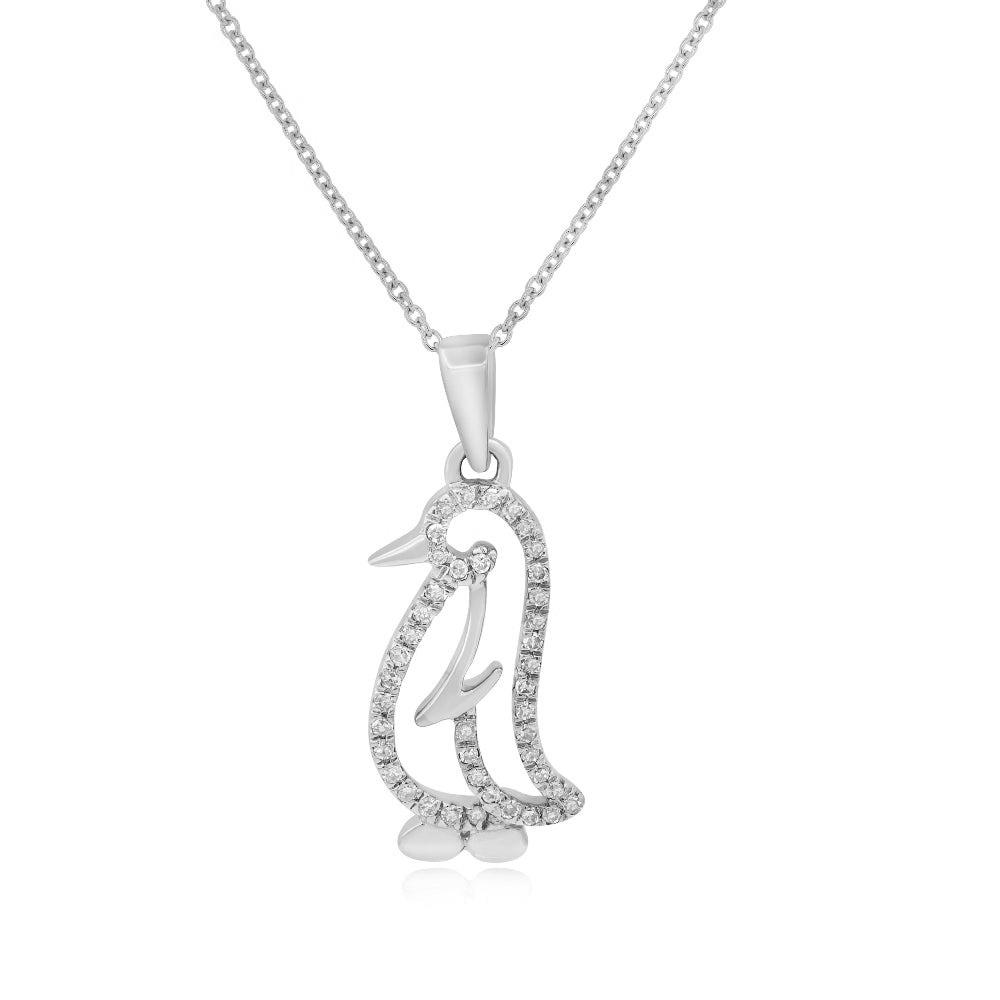 0.1 ct. Diamond 14K White Gold Penguin Pendant