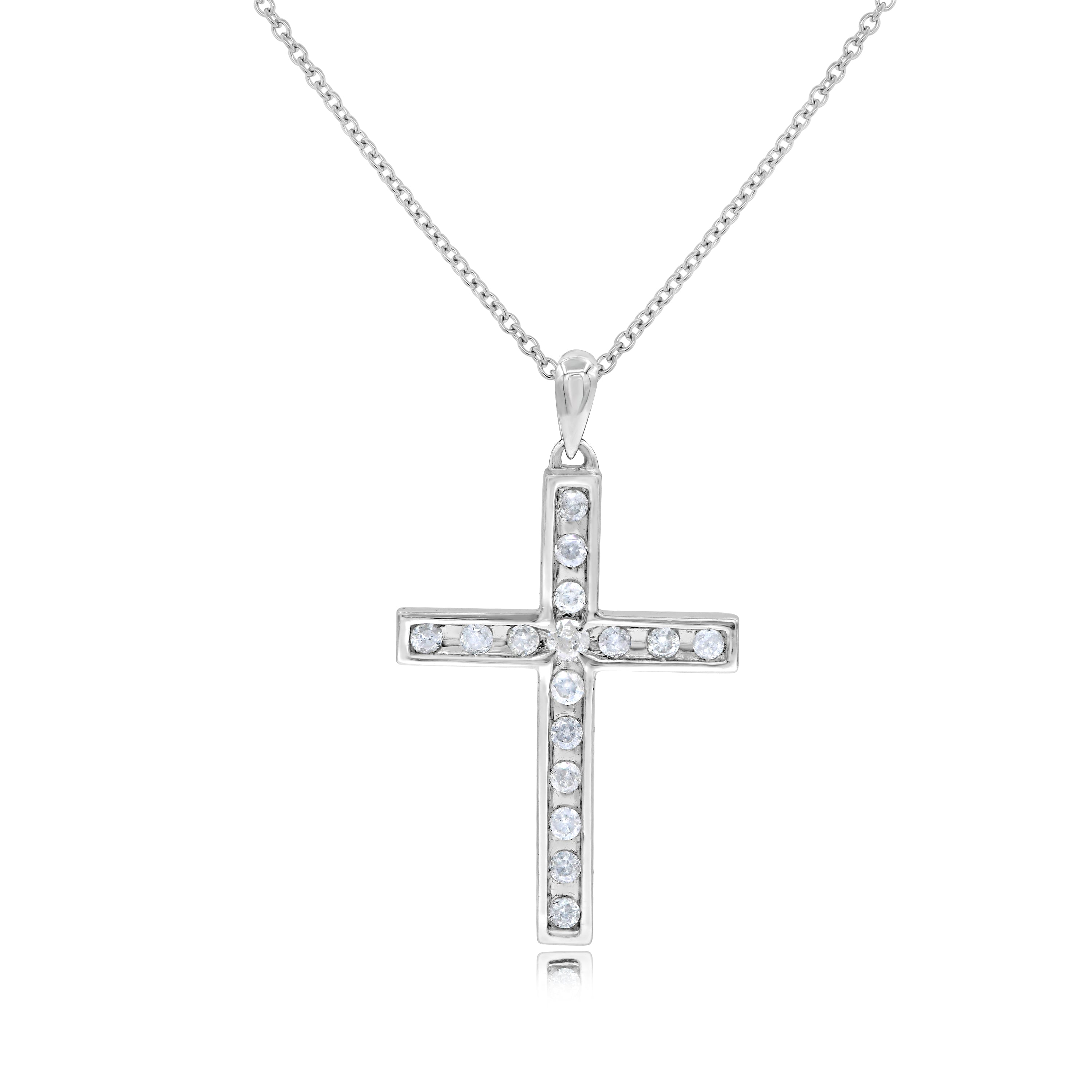 0.56 ct. Diamond 14K White Gold Cross Pendant