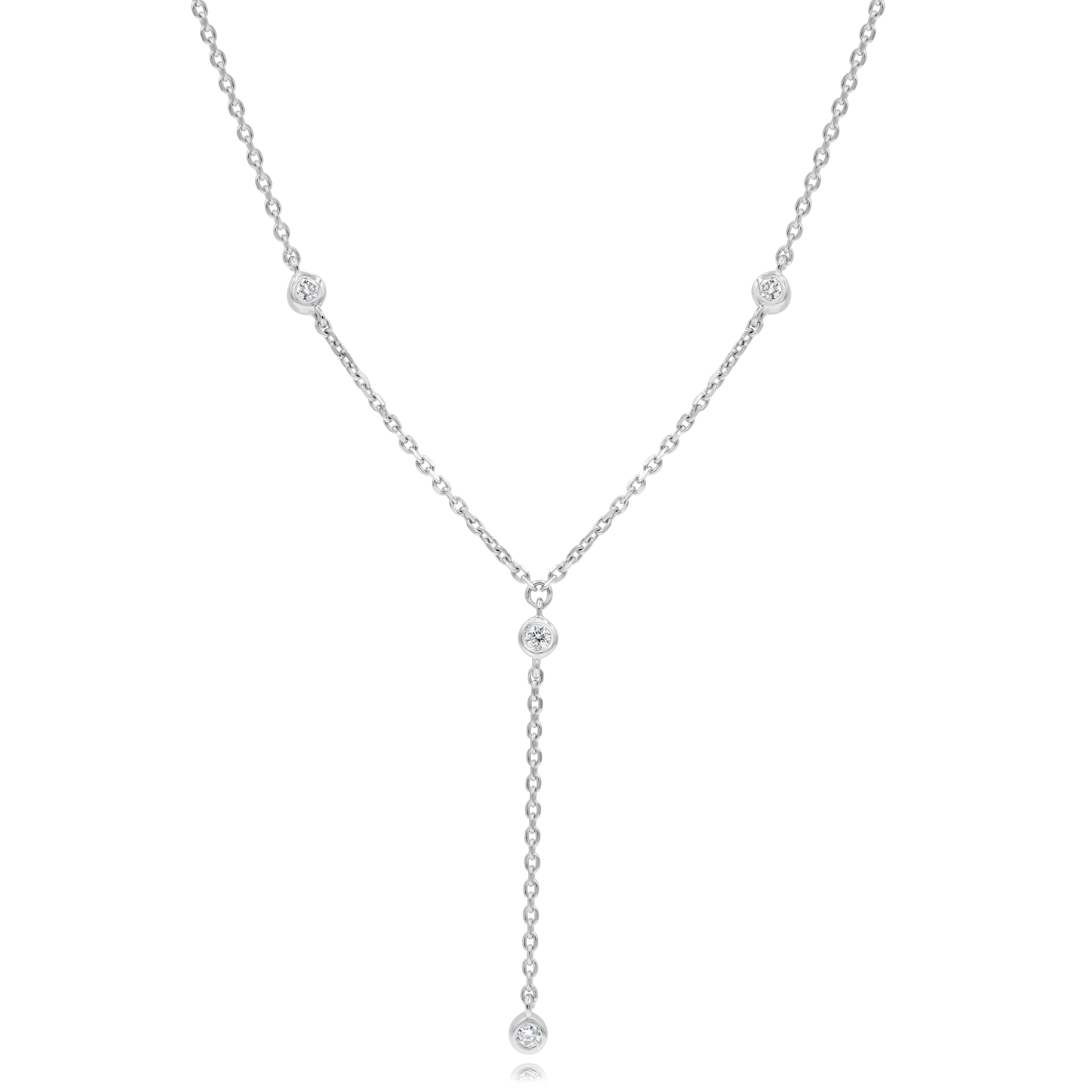 0.11 ct. Diamond 14K White Gold Stone Station Rosary Necklace 18"