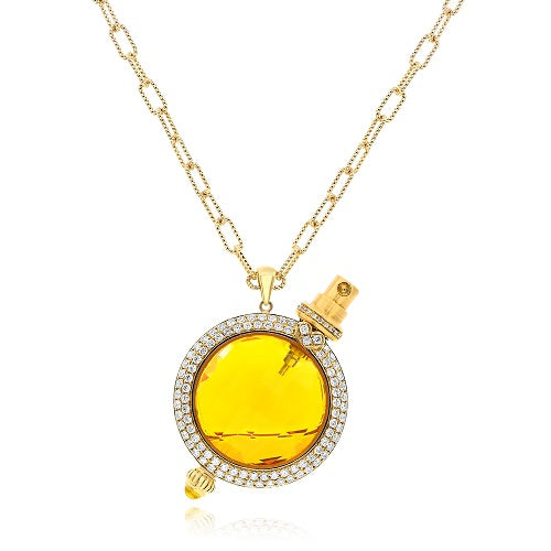 10 ct. Citrine & 1.12 ct. Diamond 18K Yellow Gold Perfume Spray Can Pendant