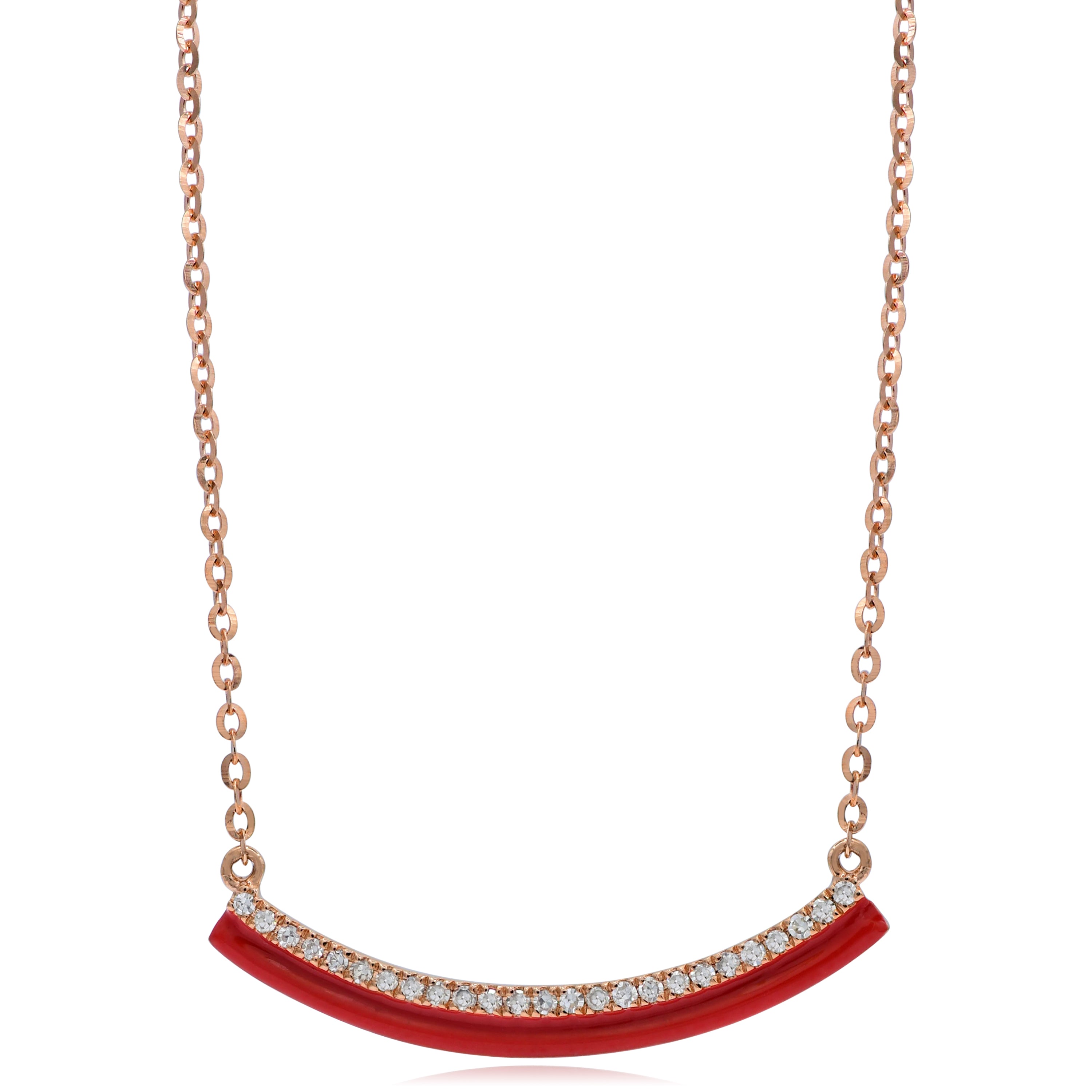 0.11 ct. Diamond 14K Rose Gold Red Enamel Bar Necklace 18"