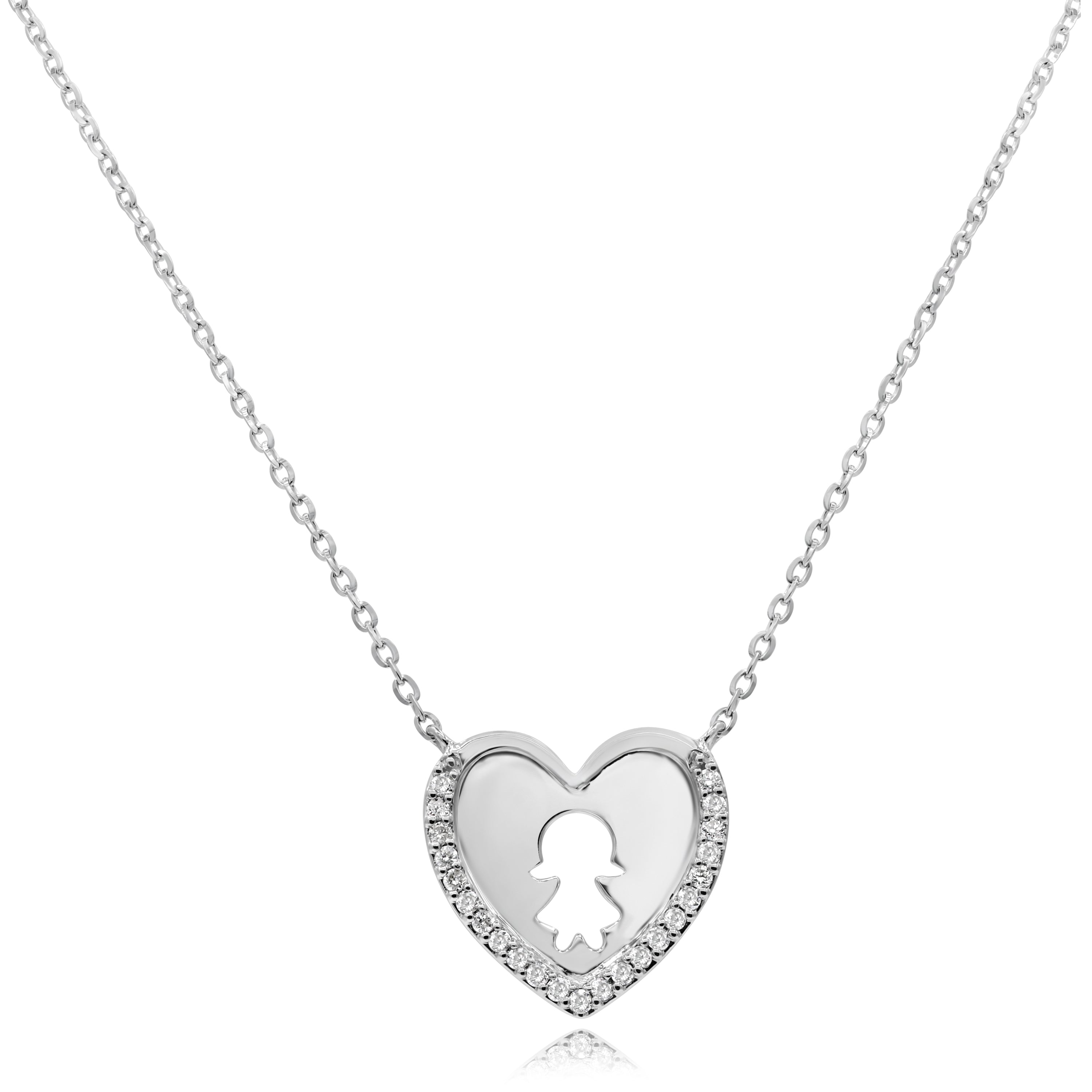 0.08 ct. Diamond 14K White Gold Heart Amor Necklace