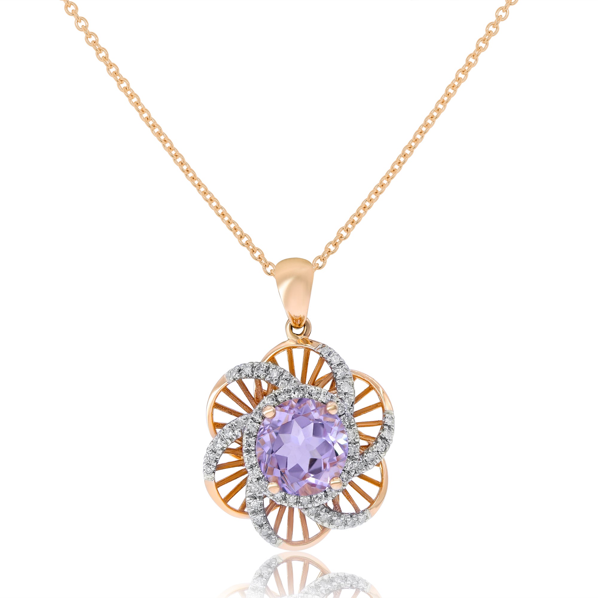 3.78 ct. Amethyst & 0.3 ct. Diamond 14K Rose Gold Medalion Pendant