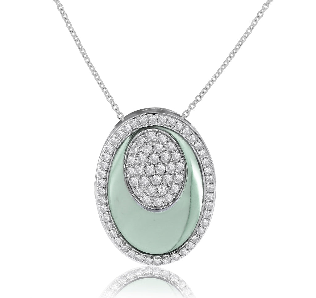 5.54 ct. Green Amethyst & 0.5 ct. Diamond 14K White Gold Pendant With 18" Chain